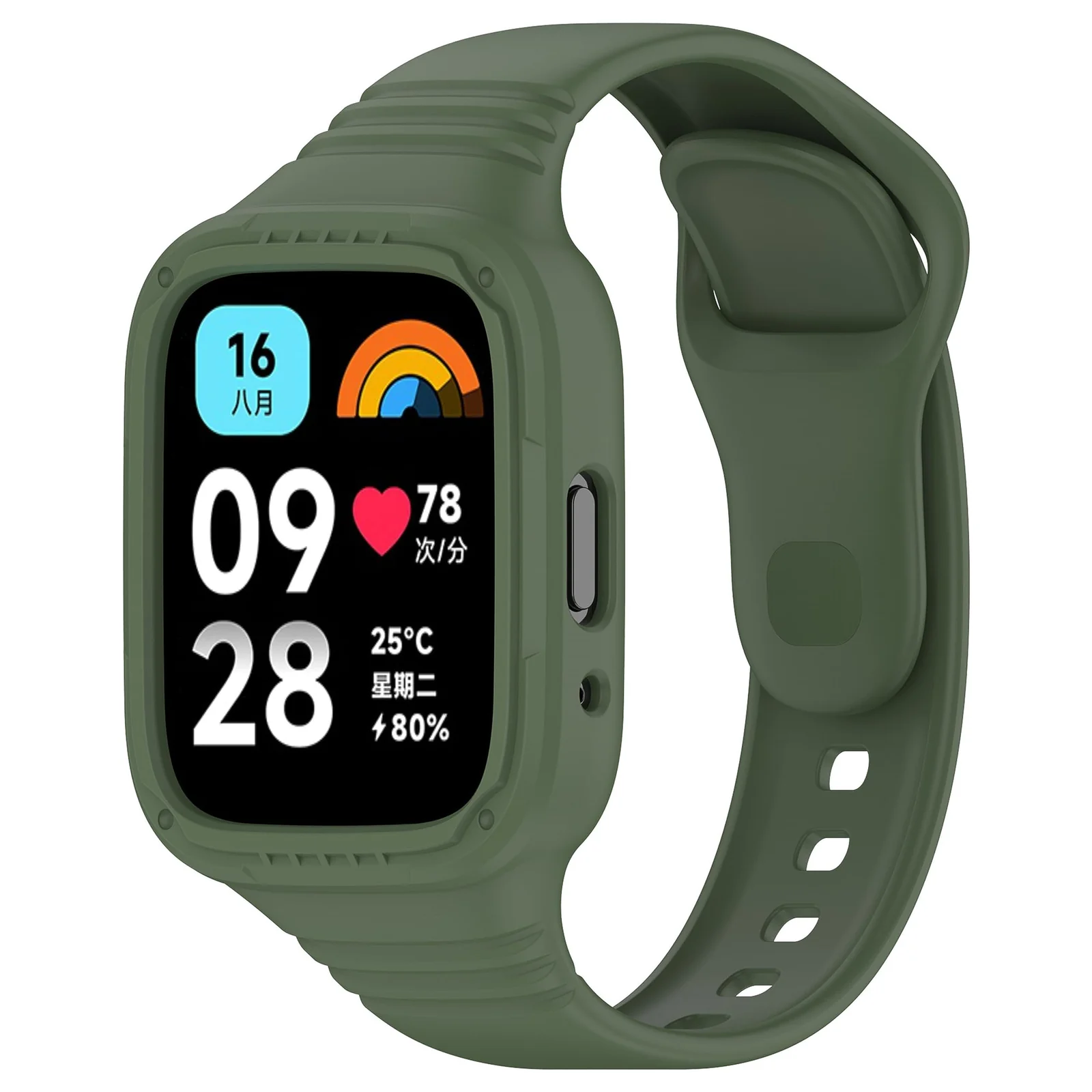 DL3 Mobilak Strap With Cover Compatible with Xiaomi Redmi Watch 3 Lite/Redmi Watch 3 Active, Silicone Sport Band Replacement Watchband with Bumper Case, Adjustable Wristband - Green