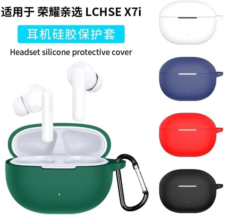 DL3 Mobilak Silicone Earbuds Case for Honor LCHSE X7i, Shock-absorbing protection, Includes a carabiner, Visible front LED - Green