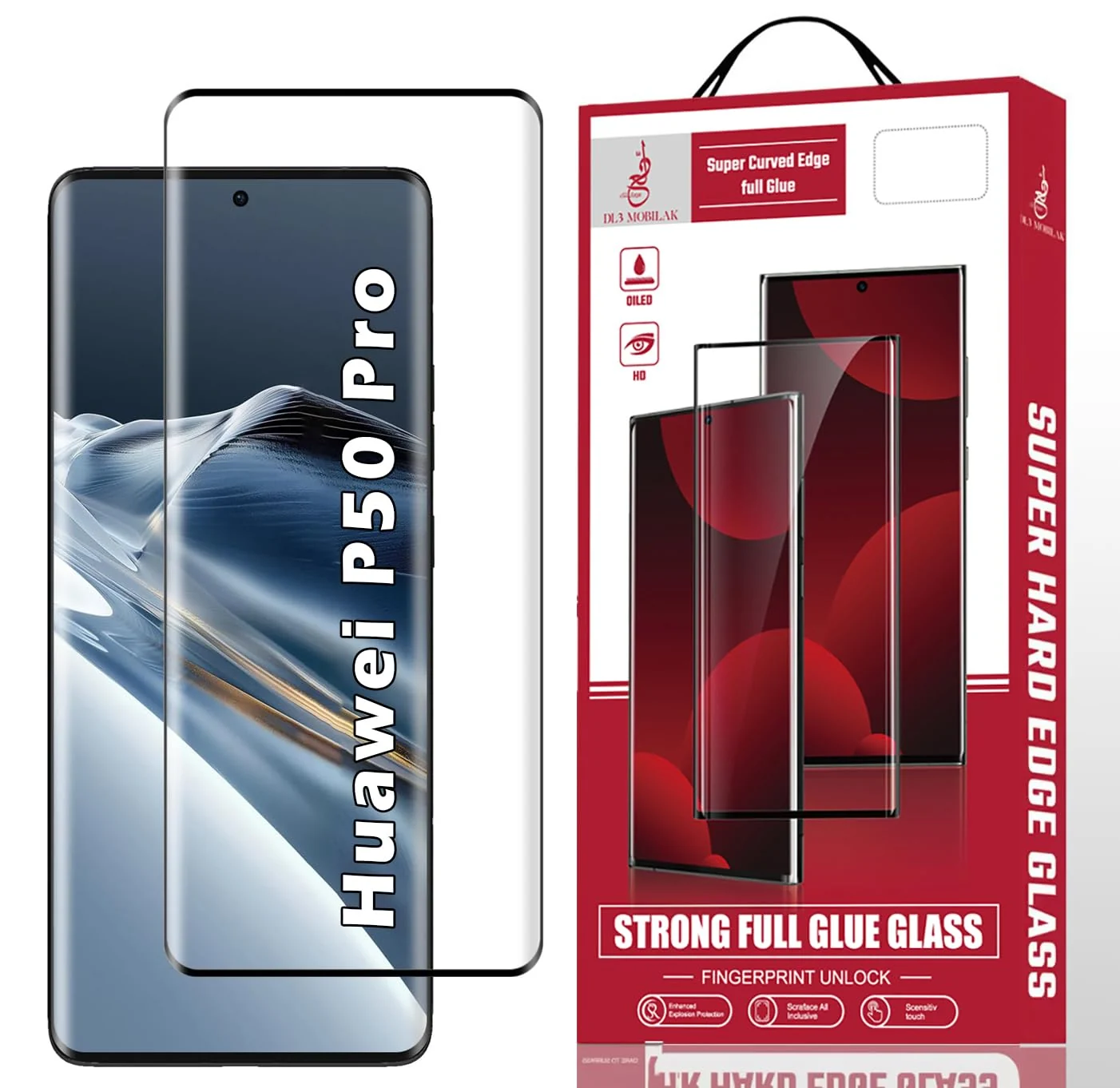 DL3 Mobilak Screen Protector for Huawei P50 Pro, Tempered Glass Screen Saver Premium HD Protective, Scratch Resistant, NO-Bubble, 9H Hardness, Full Coverage Film - Clear