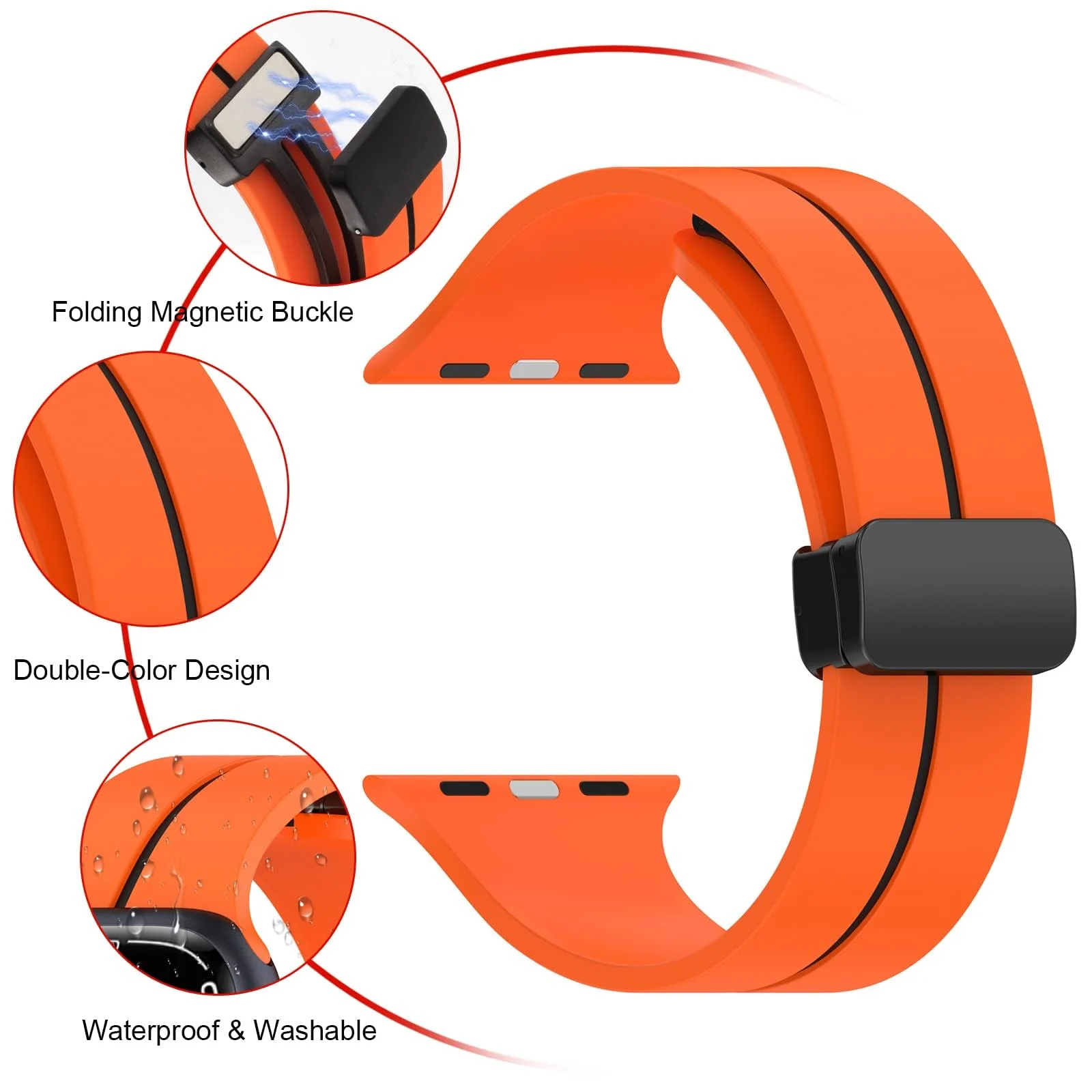 DL3 Mobilak Magnetic Bands for Apple Watch Ultra/Ultra 2 Band 49mm 45mm 44mm 42mm 41mm 40mm 38mm, Soft Sport Silicone Strap for iwatch Series 9/8/7/6/5/4 (&, 42mm/44mm/45mm/49mm) - Orange & Black