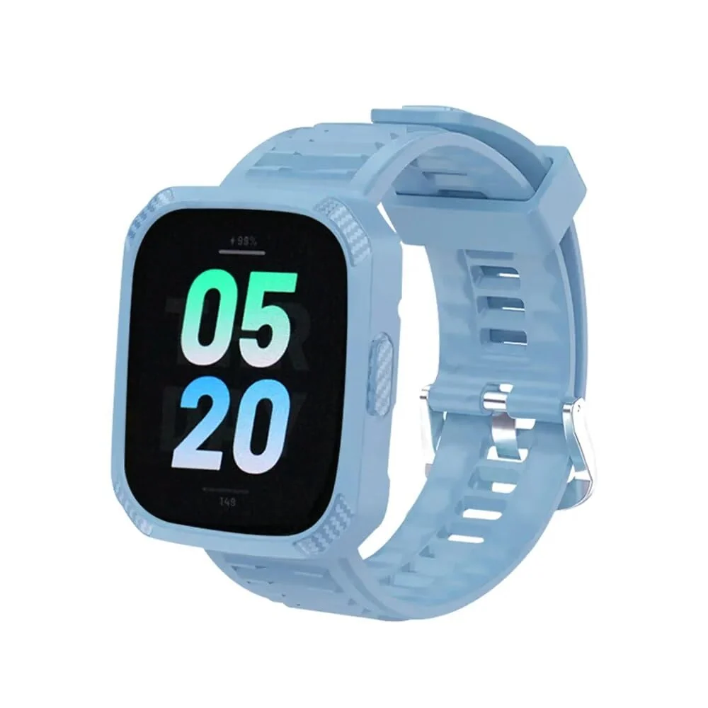 DL3 Mobilak Silicone Strap Carbon Fibre With Case Cover for Xiaomi Redmi Watch 3 Integrated strap Wristband Bracelet Metal Buckle correa Smartwatch Accessories For Redmi Watch3 - Sky Blue