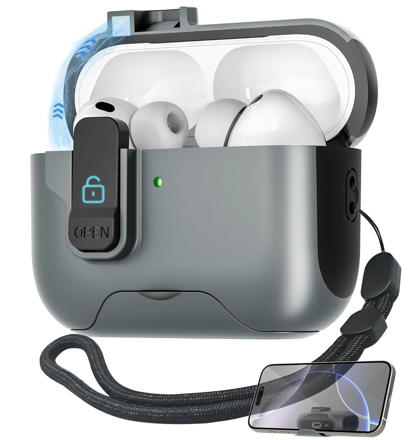 DL3 Mobilak Case for Airpod Pro Case Cover with Lock, Compatible with AirPods Pro 2nd Generation/1st Generation (2023/2022/2019), Shockproof Cover for AirPods Pro 2 Case Men Women - Gray Black