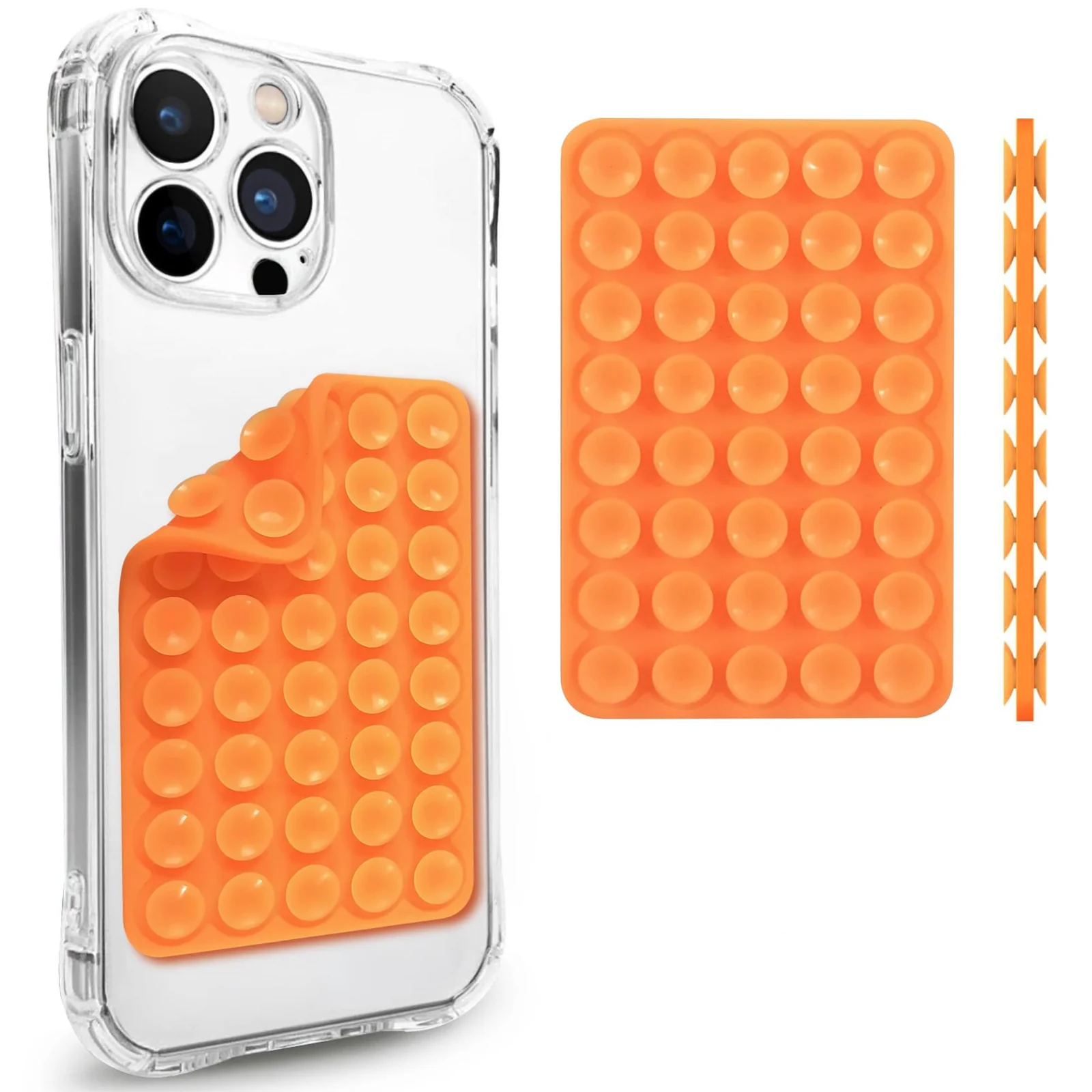 DL3 Mobilak Silicone Suction Cup Phone Mount for iPhone and Android, Double-sided suction design, Hands-free phone support, Strong suction grip - A.Orange