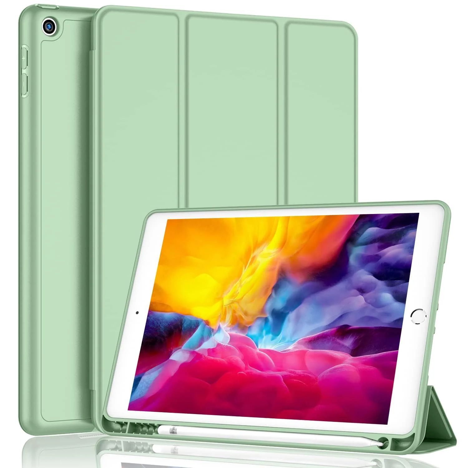 DL3 Mobilak Case For iPad 9.7-inch, (2018/2017), iPad Pro 9.7 Inch 2016, iPad Air 2nd/1st Smart Cover with Pencil Holder and Soft Silicone Back, Full Body Protection, Auto Wake/Sleep - Mint Green