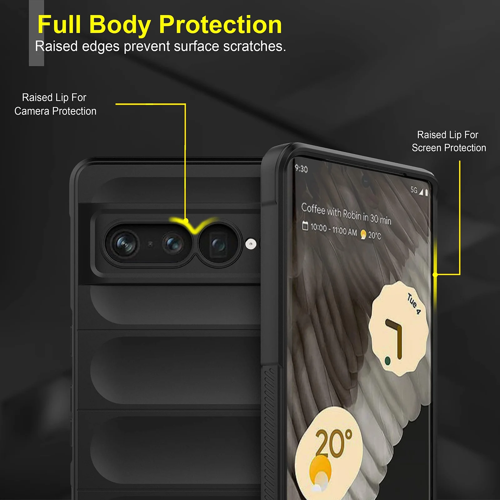 DL3 Mobilak Silicone Case for Google Pixel 7 Pro Heavy Duty Protective [Slim Fit] Shockproof Soft Flexible Protective Design Shock-Absorption TPU Cover With Camera Protection - Black