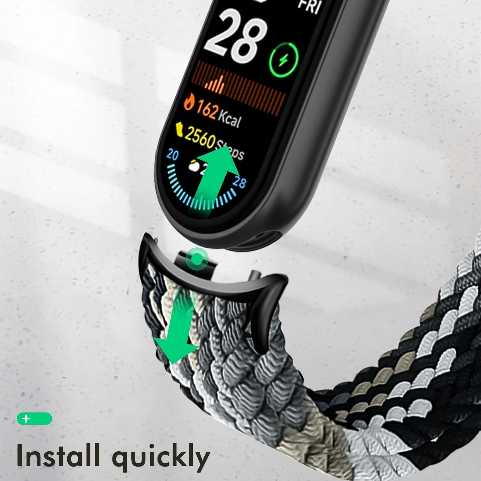 DL3 Mobilak Compatible with Xiaomi Mi Band 10/9/8 strap, Braided Solo Loop for Nylon Elastic Adjustable Replacement Wristband Compatible with Xiaomi Smart Band 8/9/10 - Colorful Black