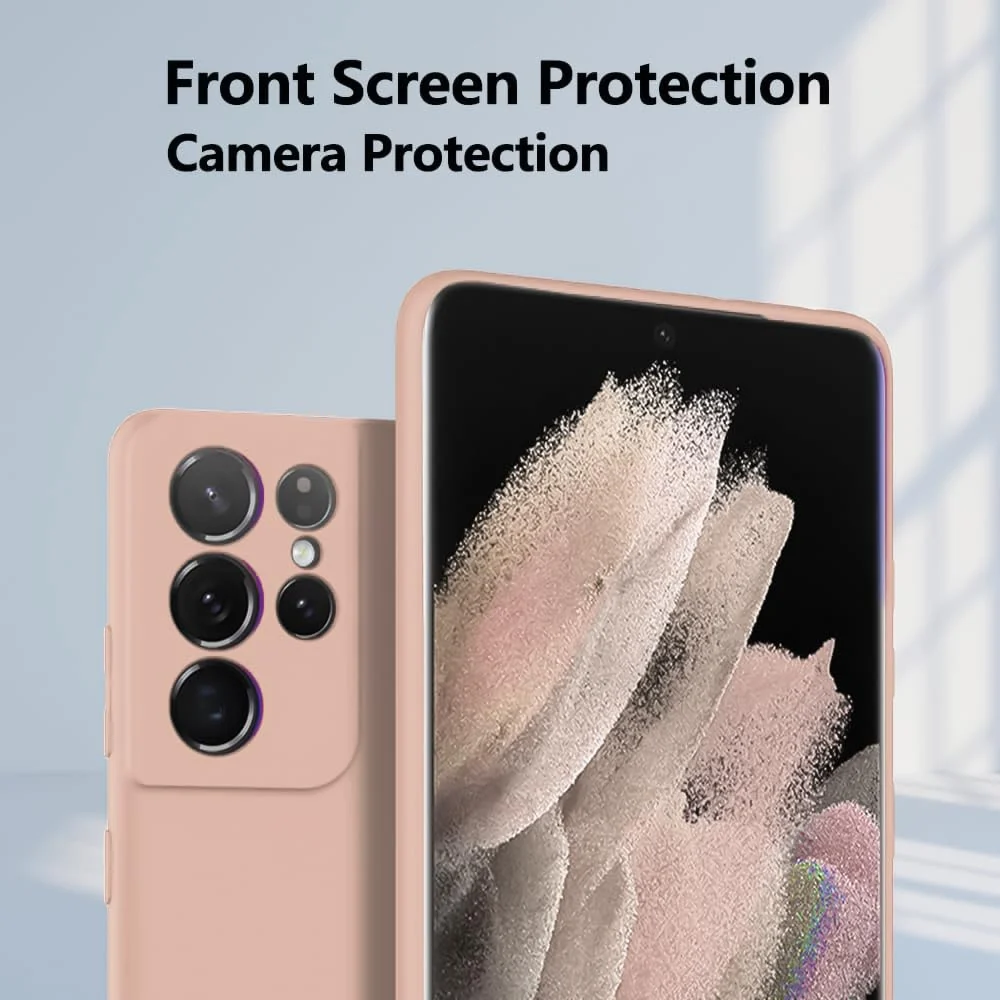 DL3 Mobilak Soft Silicone Protective Case for Samsung Galaxy S21 Ultra 5G with Microfiber Lining and Shockproof Design - Light Orange