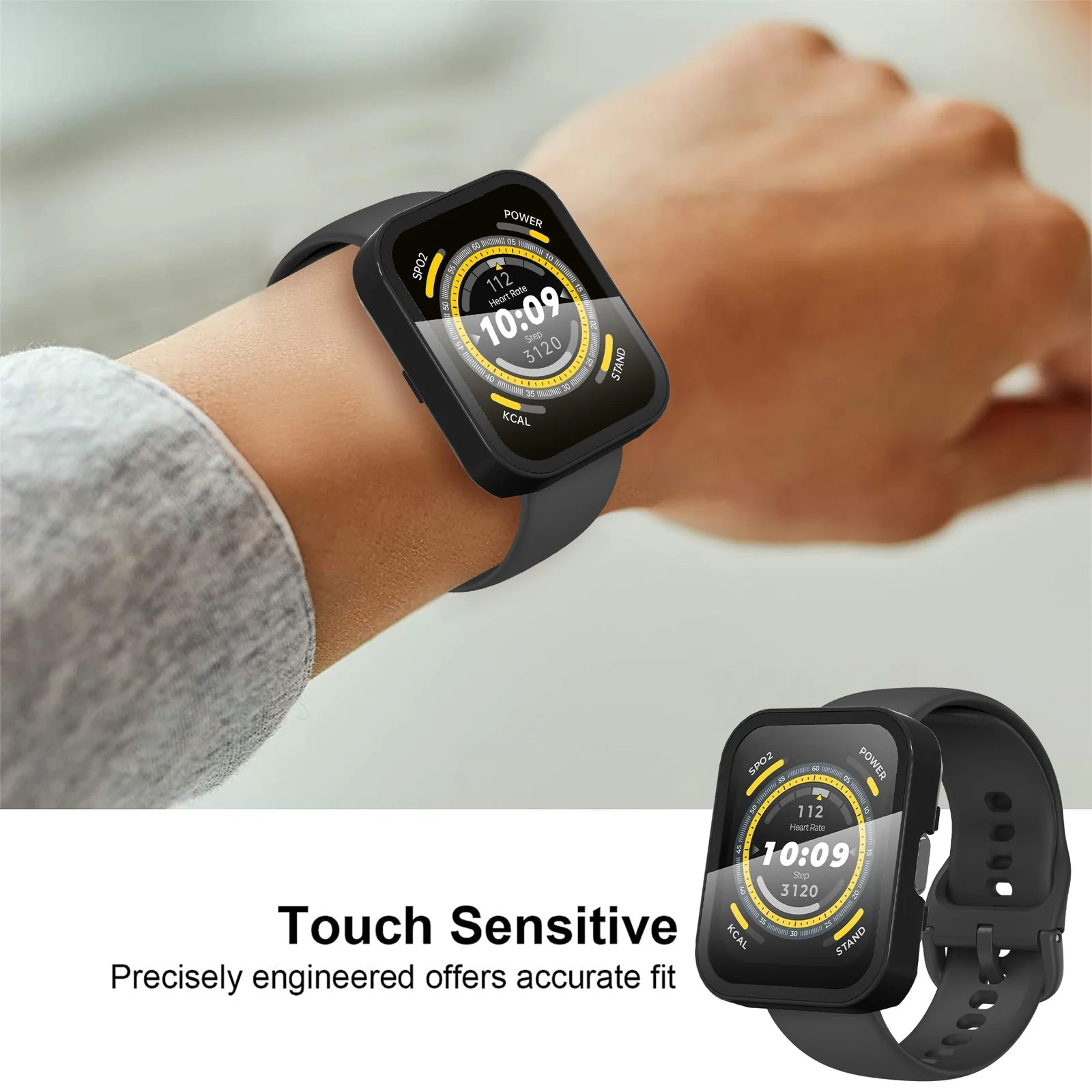 DL3 Mobilak Case with Screen Protector for Amazfit Bip 5, Bumper Full Coverage Hard PC Overall Protective Cover, Built-in Tempered Glass Film High Sensitivity For Amazfit Bip 5 (A2215) - Black