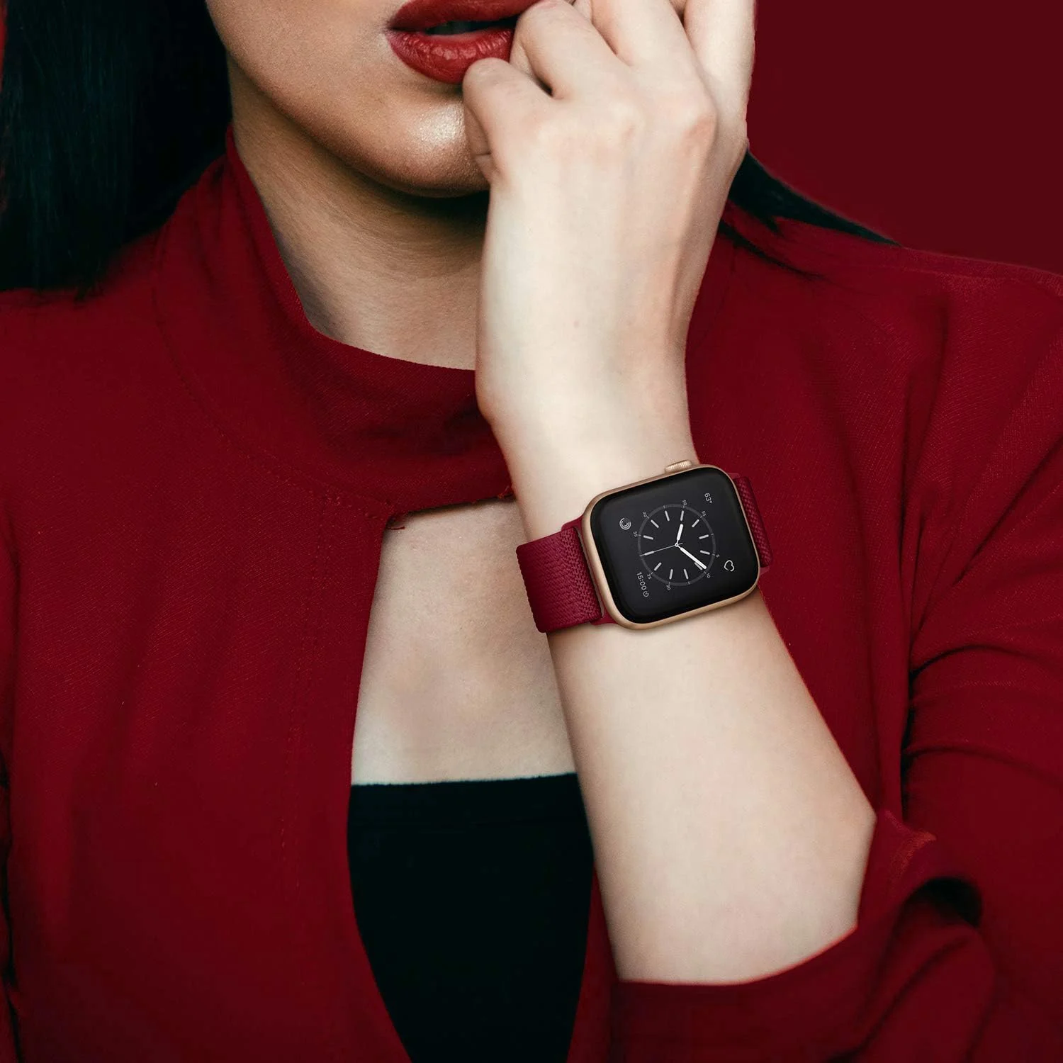 DL3 Mobilak Stretchy Solo Loop Compatible with Apple Watch Ultra Band 44mm 40mm 41mm 45mm 46mm 38mm 49mm 42mm, Soft Nylon Sport Strap for iWatch Series 10 9 8 7 6 5 4 SE (42MM/44MM/45MM/49MM, Burgundy) - Black