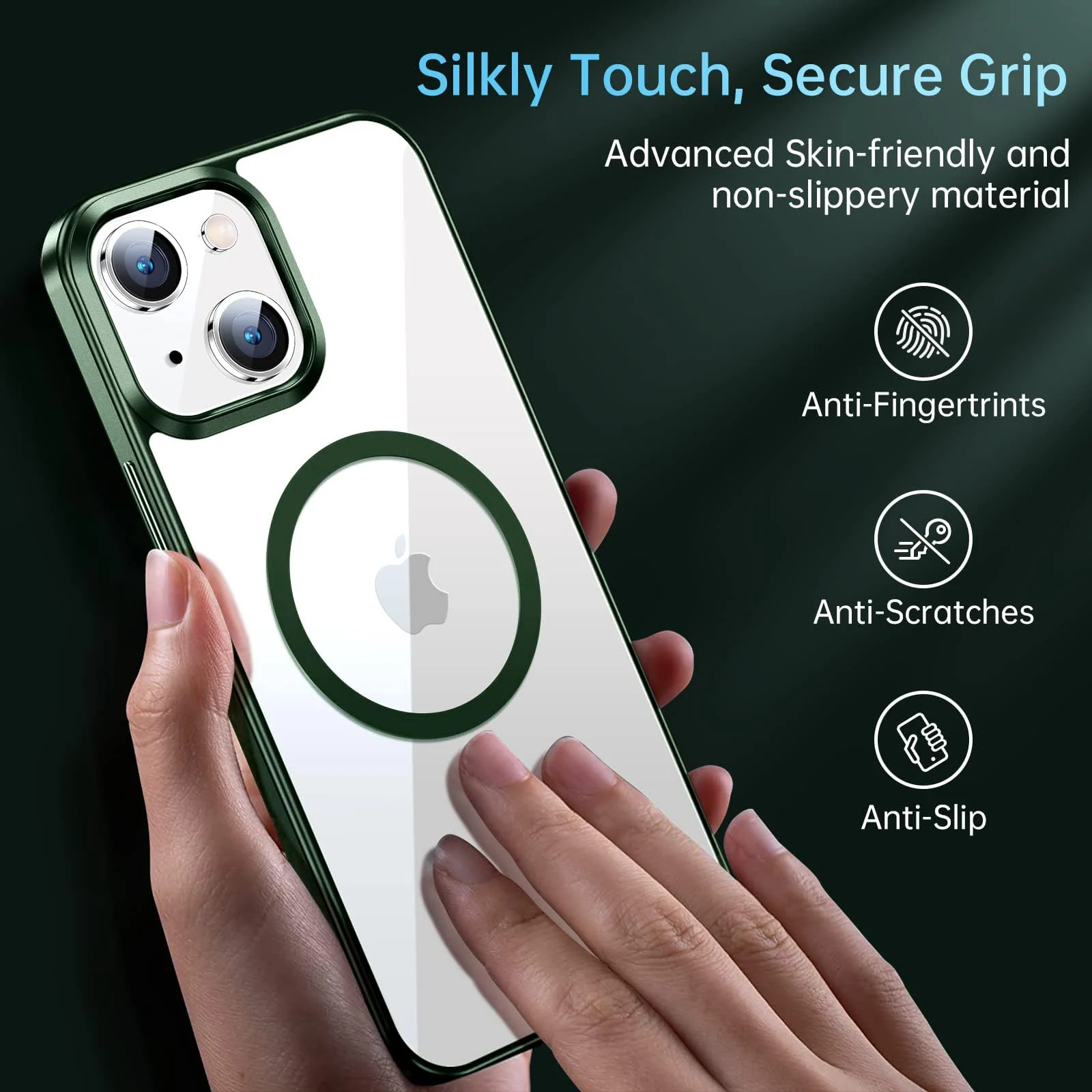 DL3 Mobilak Clear TPU Case for iPhone 14 (6.1 Inch), Compatible with MagSafe accessories, Shock-absorbing protection, Anti-fingerprint finish - Green