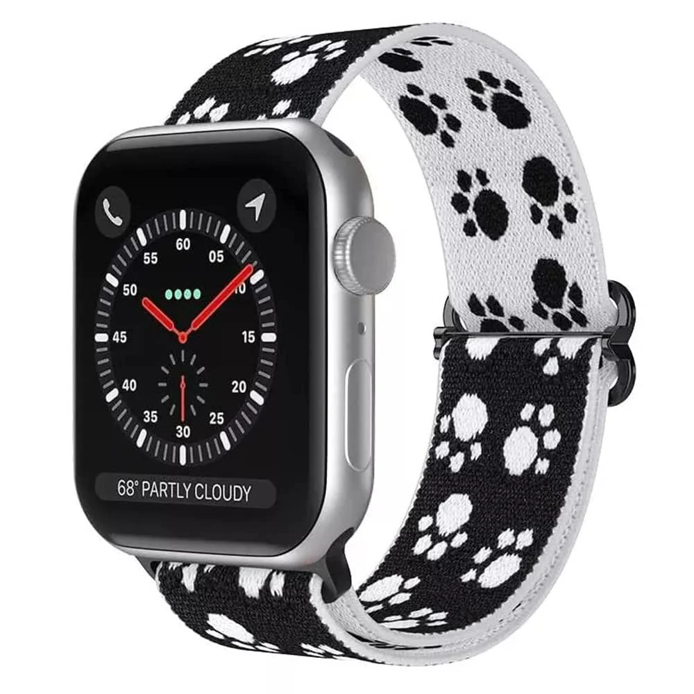 DL3 Mobilak Nylon Solo Loop Stretchy Straps For Apple Watch Band 49mm 45mm 44mm 42mm 41mm 40mm 38mm, Elastic Wristbands for Series 8 Ultra 7 6 5 4 3 2 1 Se (Footprint, 38MM/40MM/41MM) - Black