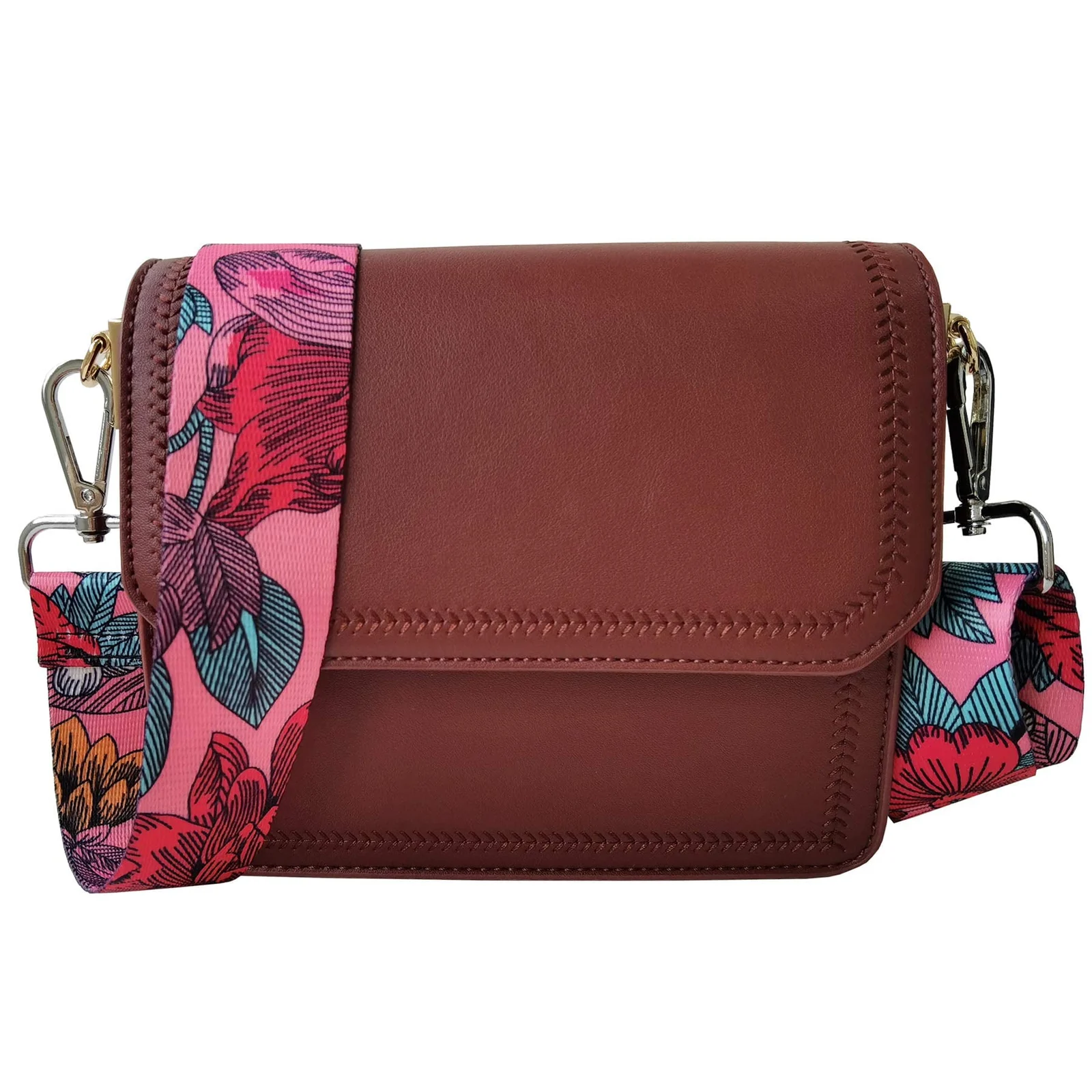 DL3 Mobilak Adjustable Wide Crossbody Bag Strap for Women, Replacement Shoulder Strap for Handbags, Totes & Purses with Elegant Embroidered Pattern and Metal Hooks - Oversized Floral