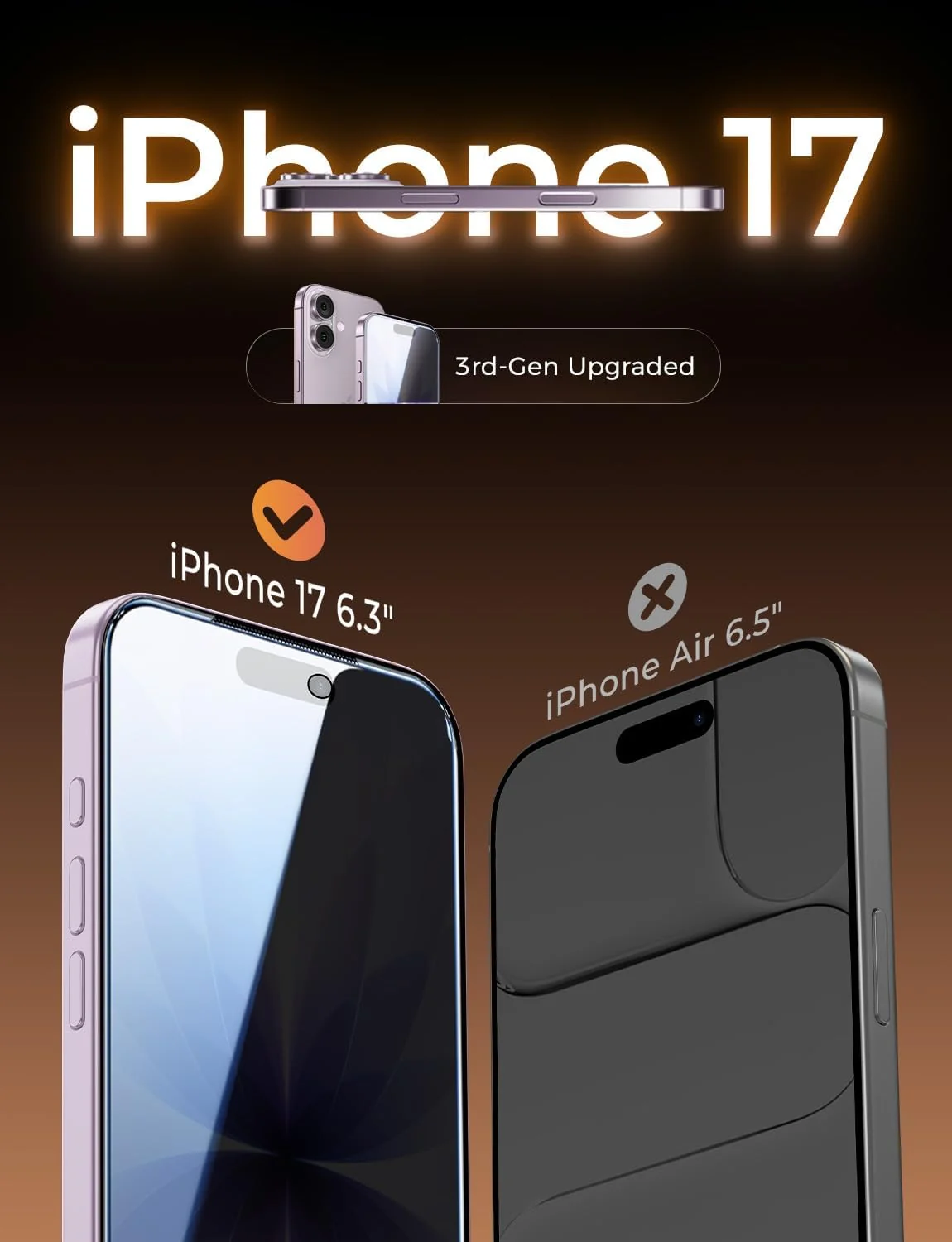 DL3 Mobilak Screen Protector for iPhone 17 6.3-Inch, 9H Hardness Tempered Glass Film [Anti-Scratch] [No Bubbles] Anti-Spy Full Coverage Screen Protector for iPhone 17 - Privacy