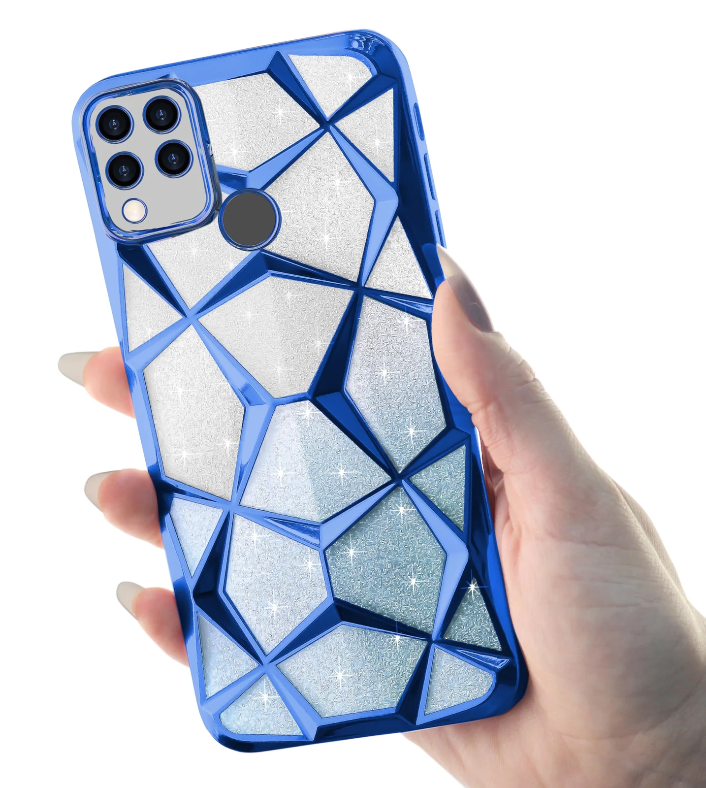 DL3 Mobilak Compatible with realme C15 Case Plating Bling Gradient Glitter Clear Cover Soft TPU Silicone Cute Camera Protection Shockproof Back for Women Girls Case - Blue
