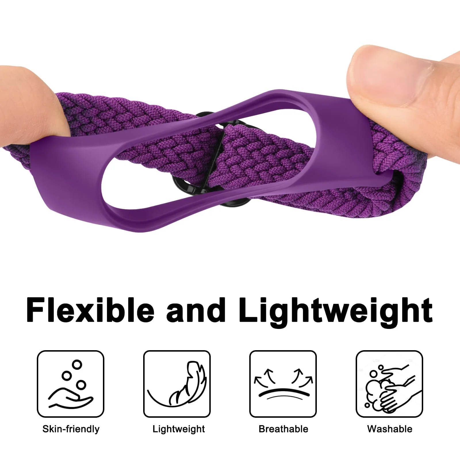 DL3 Mobilak Nylon Wristband Compatible for Xiaomi Mi Band 7/Mi Band 6/Mi Band 5/Mi Band 4/Mi Band 3, Adjustable Braided Elastic Solo Loop for Mi Band 7 6 5 4 3, Sport Strap Smart Watch Accessories - Purple