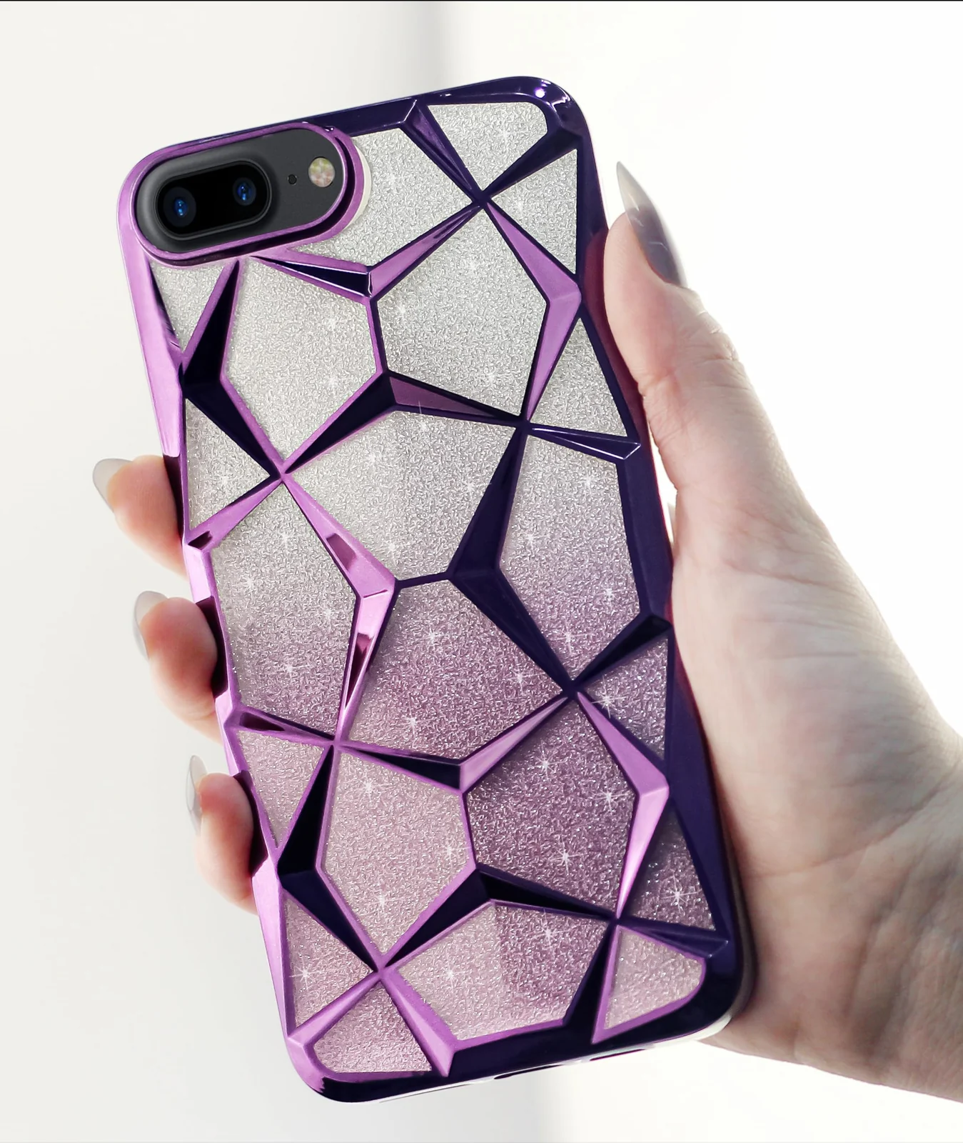 DL3 Mobilak Compatible with iPhone 7 Plus/iPhone 8 Plus Case Plating Bling Gradient Glitter Clear Cover Soft TPU Silicone Cute Camera Protection Shockproof Back for Women Girls Case - Purple