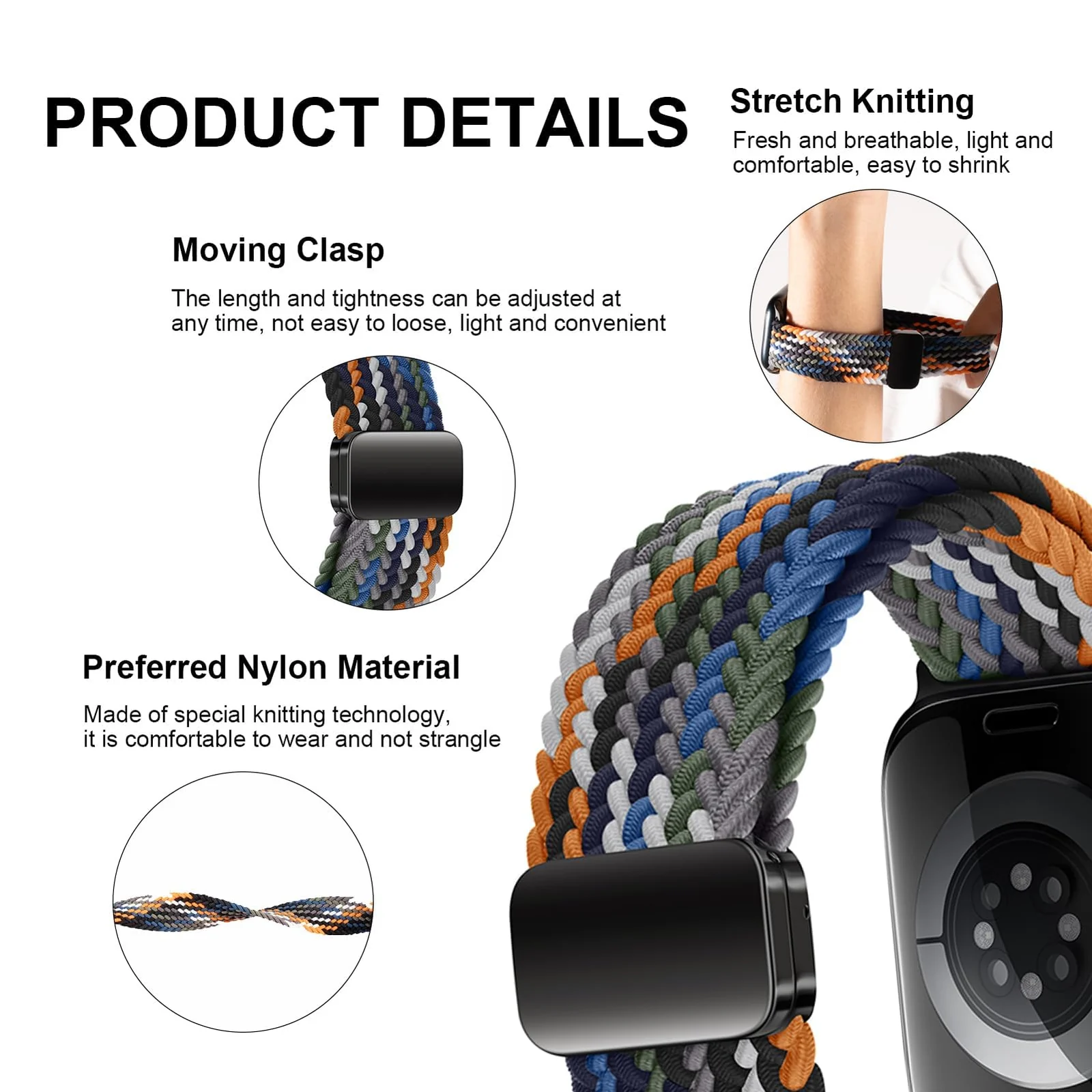 DL3 Mobilak Sport Solo Loop Compatible with Apple Watch Band 42mm 44mm 45mm 46mm 49mm for Women Men, Magnetic Strap Stretchy Braided Wristband for iWatch Series 11 10 9 8 7 6 5 4 3 Ultra 3 2 1 SE SE2 - Denim Colorful