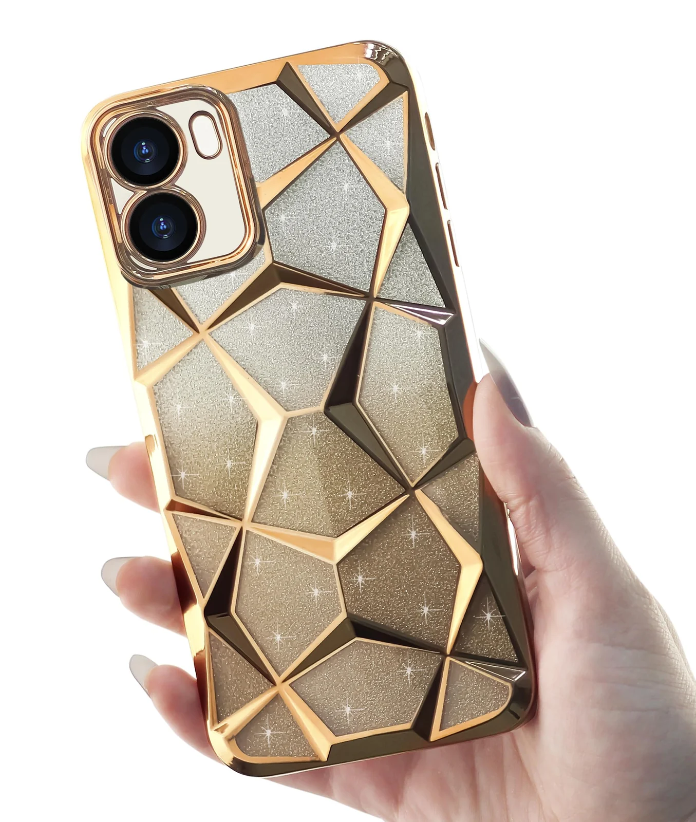 DL3 Mobilak Glitter Rhinestone Protective Case for Xiaomi Redmi 13C 4G with Camera Protection and Shockproof Design - Gold