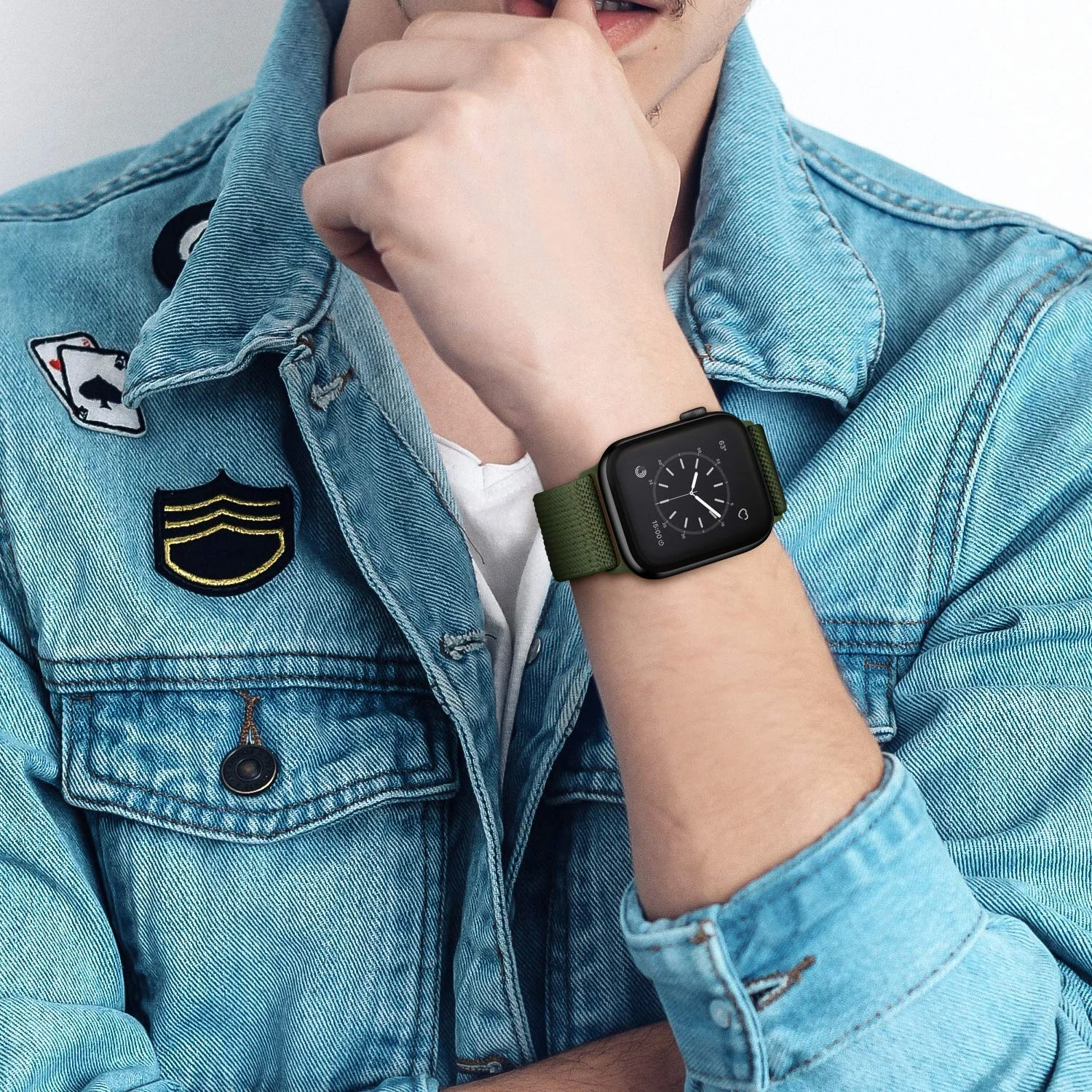 DL3 Mobilak Nylon Solo Loop Stretchy Straps For Apple Watch Band 49mm 45mm 44mm 42mm 41mm 40mm 38mm, Elastic Wristbands for Series 8 Ultra 7 6 5 4 3 2 1 Se (Green, 42MM/44MM/45MM/49MM), unisex-adult - Black