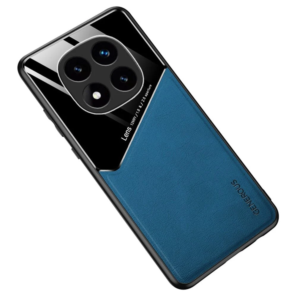 DL3 Mobilak Faux Leather and Plexiglass TPU Case for Xiaomi Redmi Note 14 Pro+ Plus 5G with Magnetic Car-Mount Support and Shockproof Design - Blue