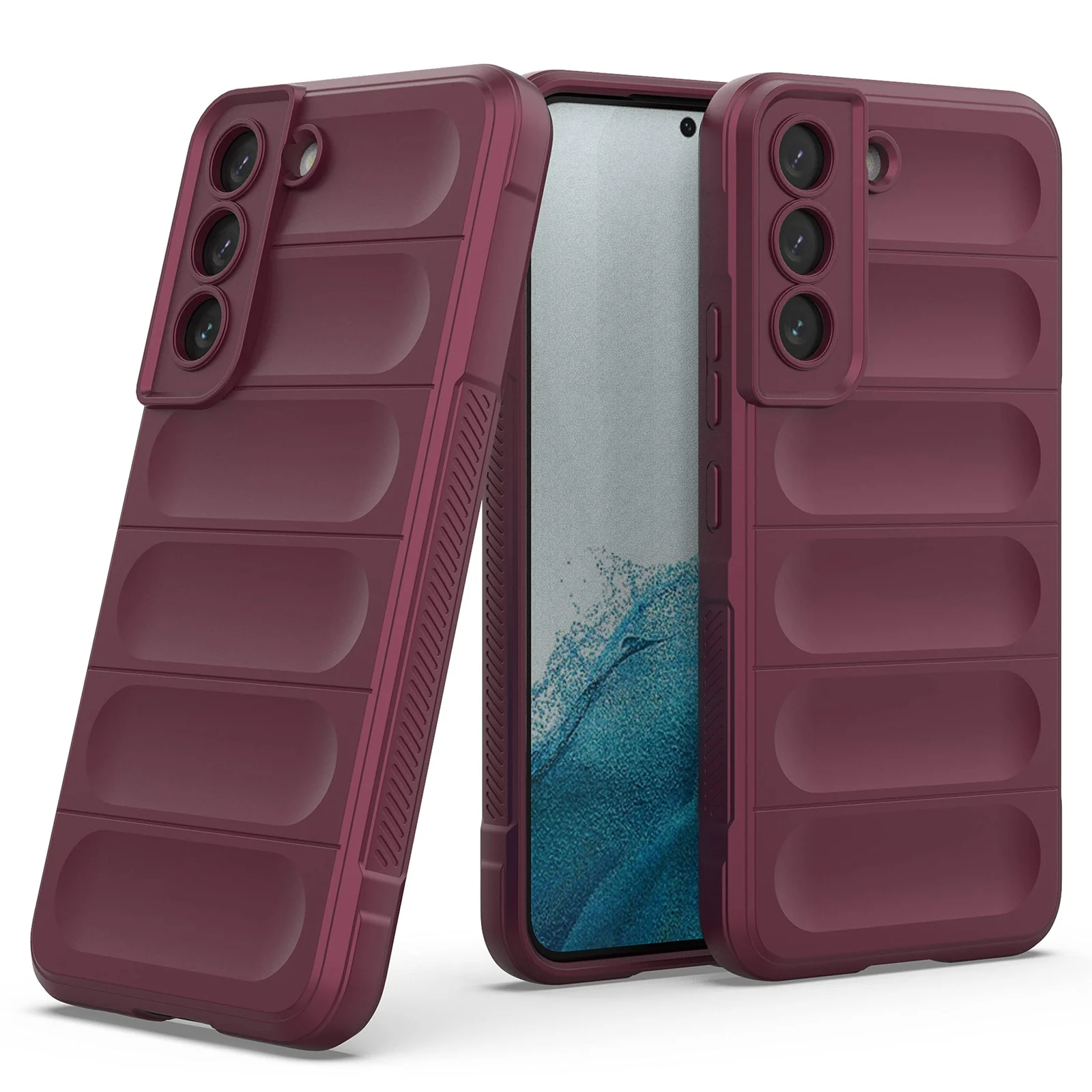 DL3 Mobilak Silicone Case for Samsung Galaxy S21 FE Heavy Duty Protective [Slim Fit] Shockproof Soft Flexible Protective Design Shock-Absorption TPU Cover With Camera Protection - Wine Red