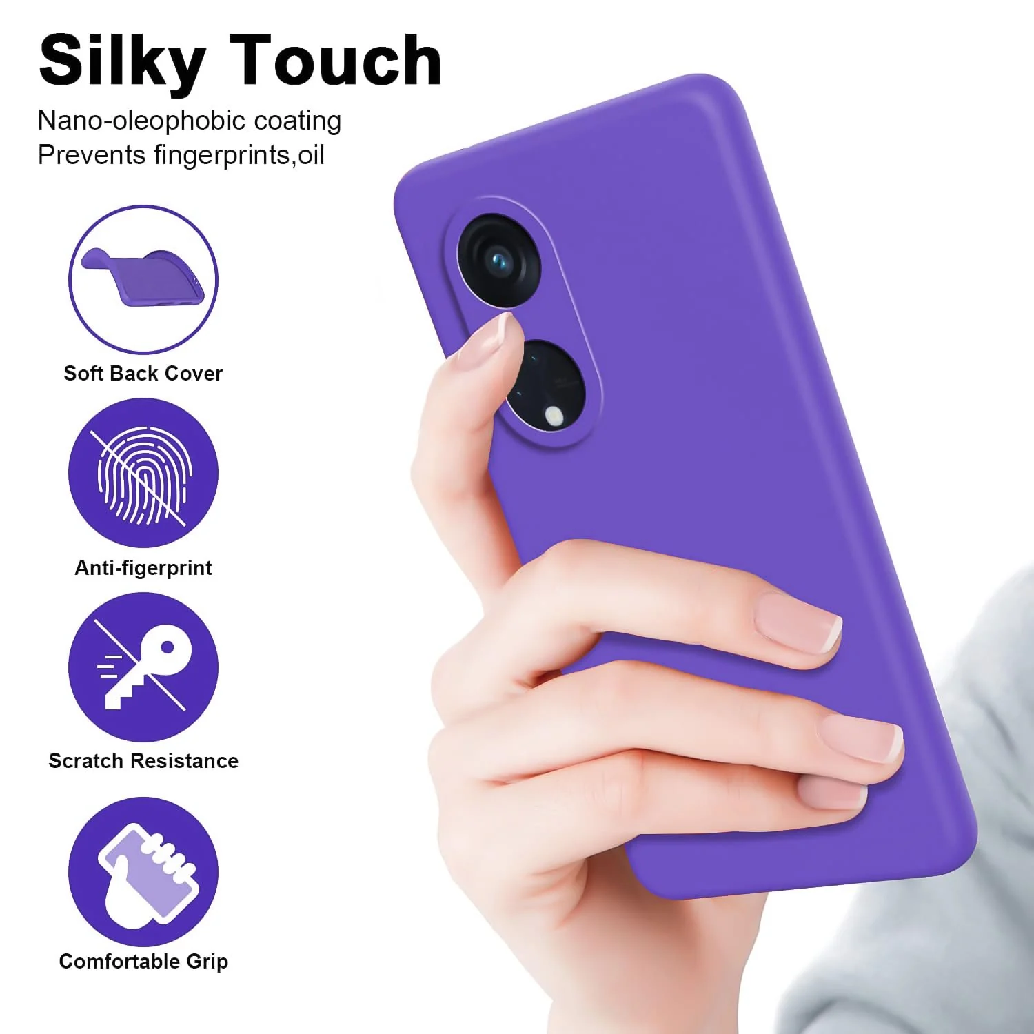 DL3 Mobilak Liquid Silicone Case for OPPO Reno 8T 5G / OPPO A1 Pro, Shock-absorbing protection, Scratch-resistant surface, Soft microfiber lining - Purple