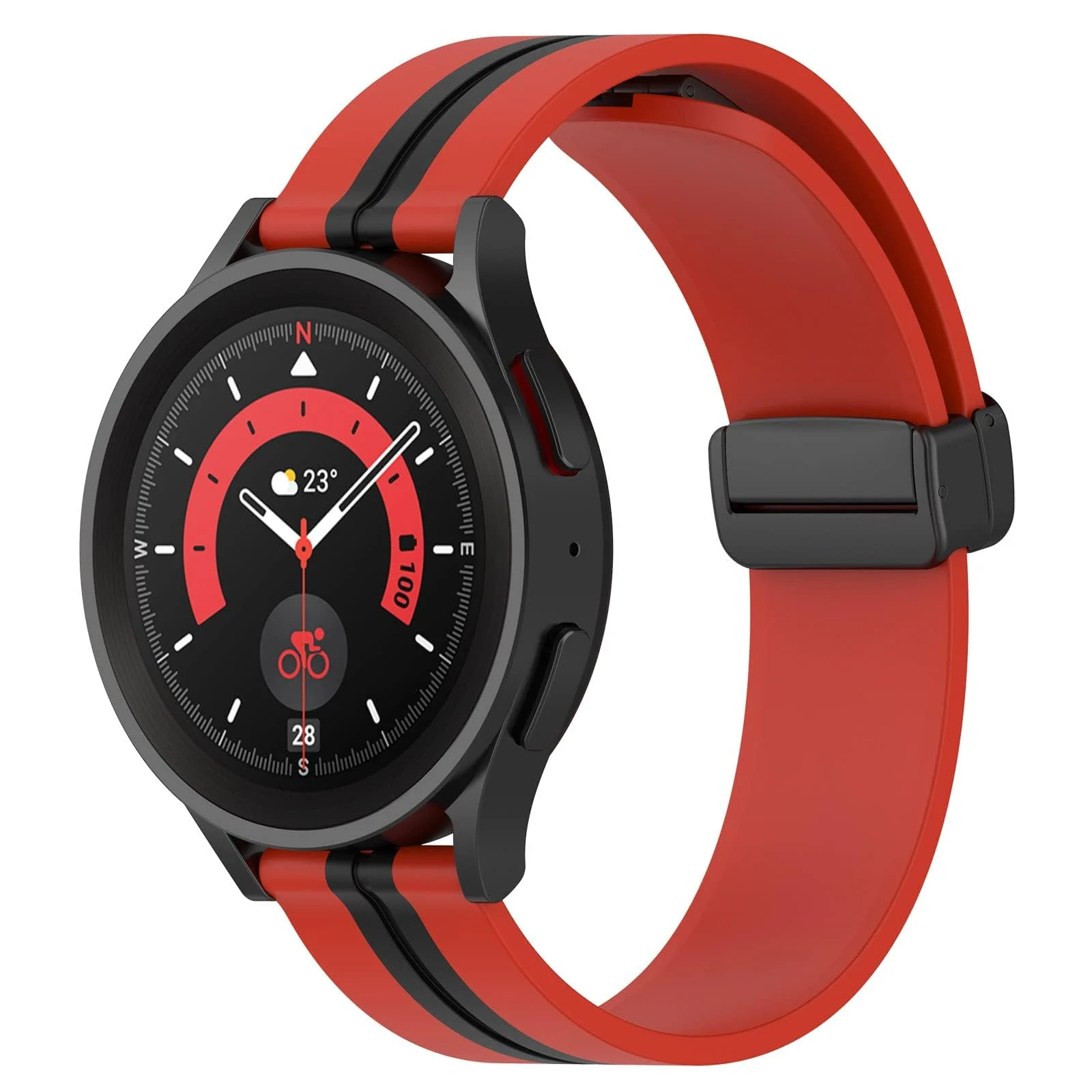 DL3 Mobilak Strap Silicone Magnetic Buckle 20MM For Samsung Gear Sport/Watch 6/5/4/5 Pro 45mm/S2 classic/active 2 40mm 44mm/Amazfit GTS 2/2e/GTS 3/3 Pro/GTS 4/GTS 2 Mini/3 Mini/4 Mini/Bip 3/Bip 3 Pro - Red Black