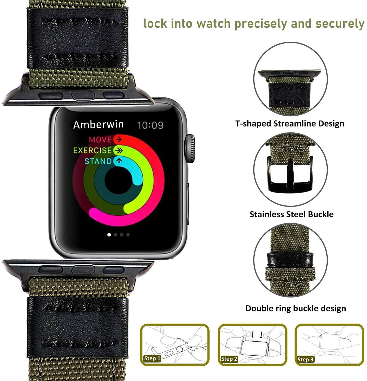 DL3 Mobilak Nylon Solo Loop Stretchy Straps For Apple Watch Band 49mm 45mm 44mm 42mm 41mm 40mm 38mm, Elastic Wristbands for iwatch Series 8 Ultra 7 6 5 4 3 2 1 Se (A. ArmyGreen, 42MM/44MM/45MM/49MM) - Black