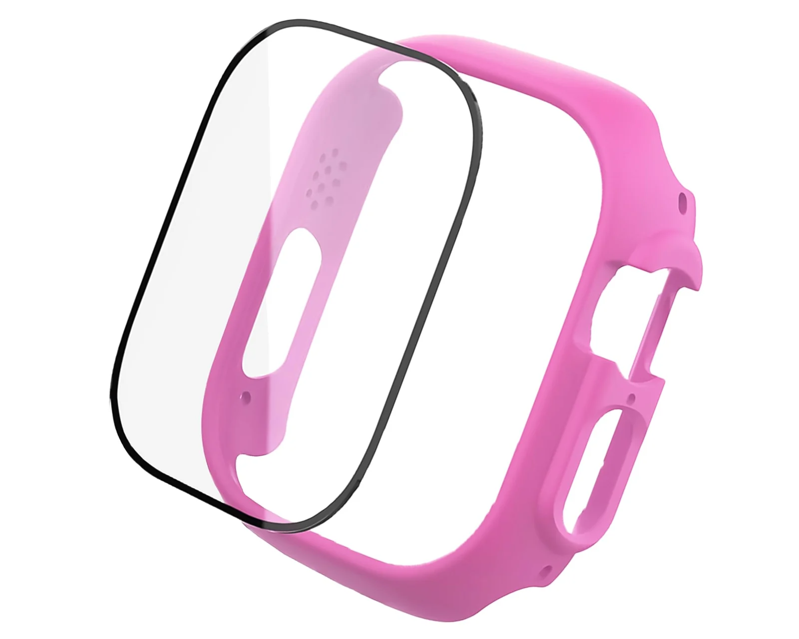DL3 Mobilak Band with Case For Apple Watch Ultra/Ultra 2 49mm, Adjustable Silicone Sport Wristband Replacement, Strap With Cover Built-in Glass Screen Protector for iWatch Ultra 49 mm - Hot Pink