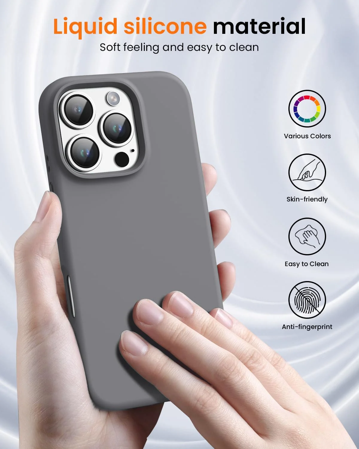 DL3 Mobilak Compatible with iPhone 16 Pro Max 6.9-inch Case, Premium Liquid Silicone Case, Full Body Protective Cover, Shockproof, Slim Phone Case, Anti-Scratch Soft Microfiber Lining - Gray