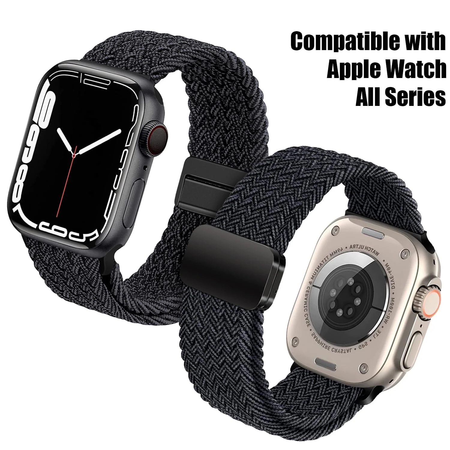 DL3 Mobilak Sport Solo Loop Compatible with Apple Watch Band 42mm 44mm 45mm 46mm 49mm for Women Men, Magnetic Strap Stretchy Braided Wristband for iWatch Series 11 10 9 8 7 6 5 4 3 Ultra 3 2 1 SE SE2 - Black Grey