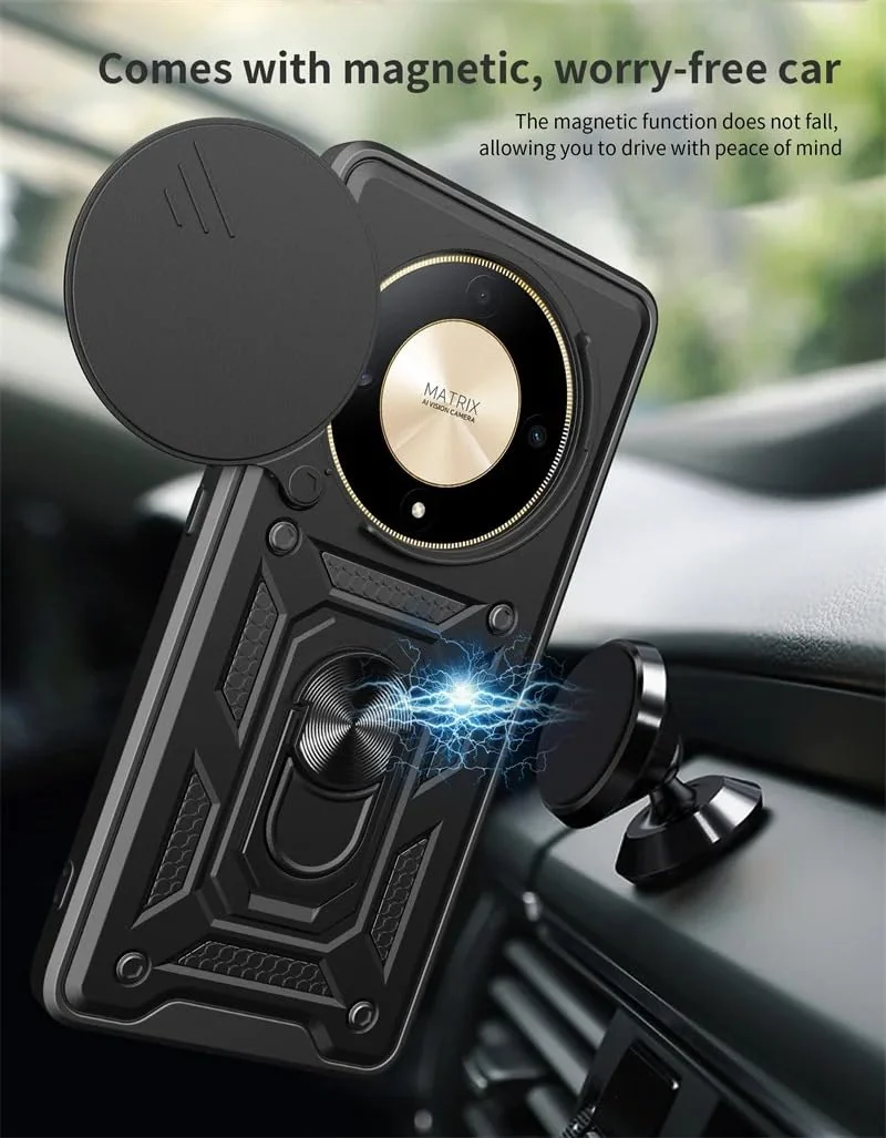 DL3 Mobilak Silicone Protective Case for Honor X9a with Slide Camera, Built-in magnetic car-mount support, Shock-absorbing protection, Built-in kickstand - Rose Gold