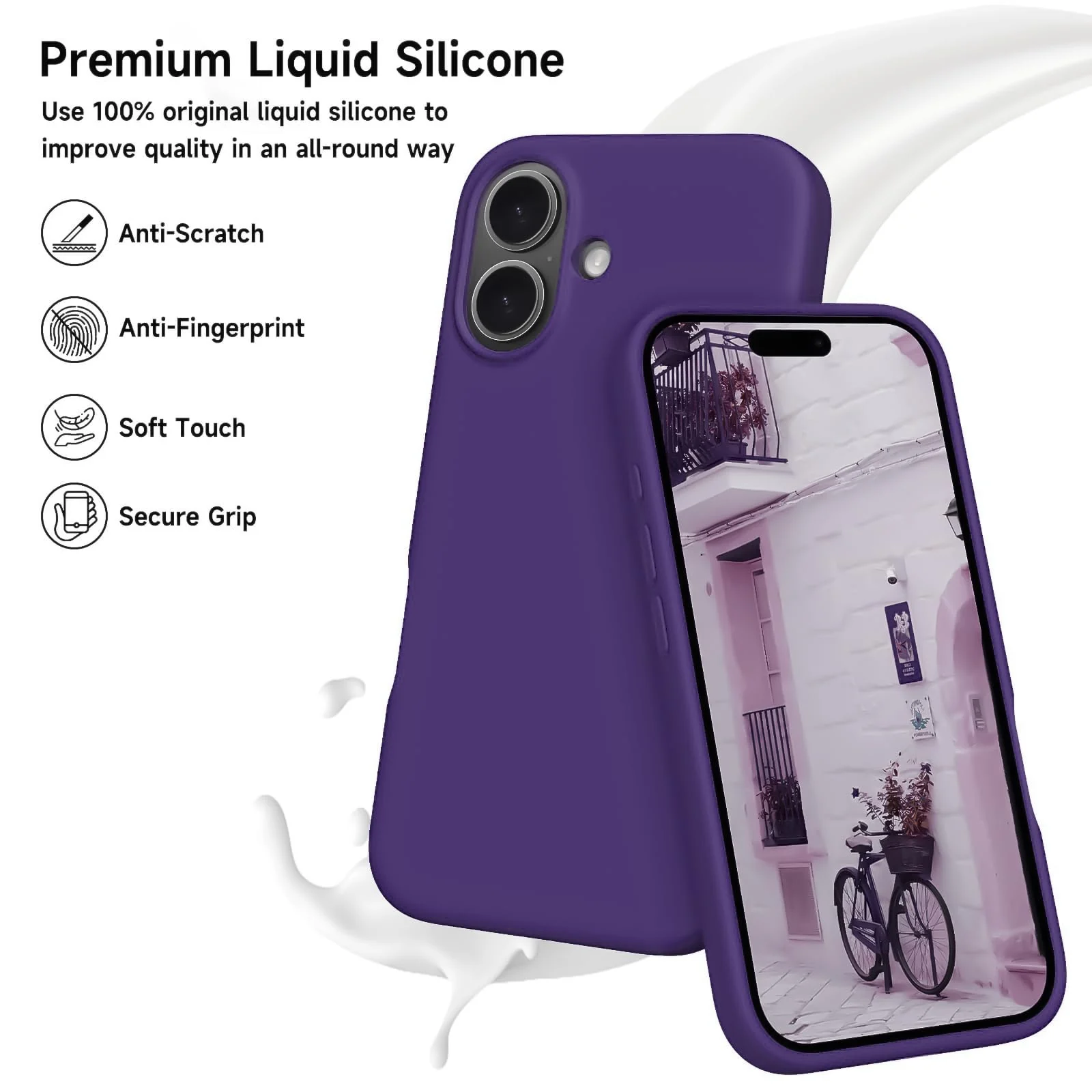 DL3 Mobilak Liquid Silicone Protective Case for iPhone 17 6.3-Inch with Microfiber Lining and Shockproof Design - Violet