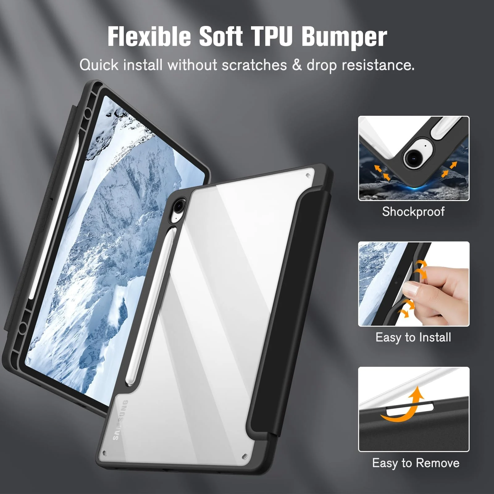 DL3 Mobilak Hybrid Slim Case for Samsung Galaxy Tab S9 FE 5G 10.9 Inch/Galaxy Tab S9 11 Inch 2023 with S Pen Holder, Shockproof Cover with Clear Transparent Back Shell, Auto Wake/Sleep - Black
