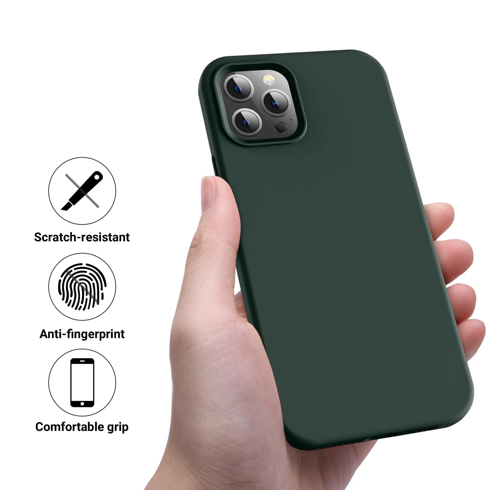 DL3 Mobilak Liquid Silicone Protective Case for iPhone 15 Pro Max with Camera Protection and Microfiber Lining - Oil Green