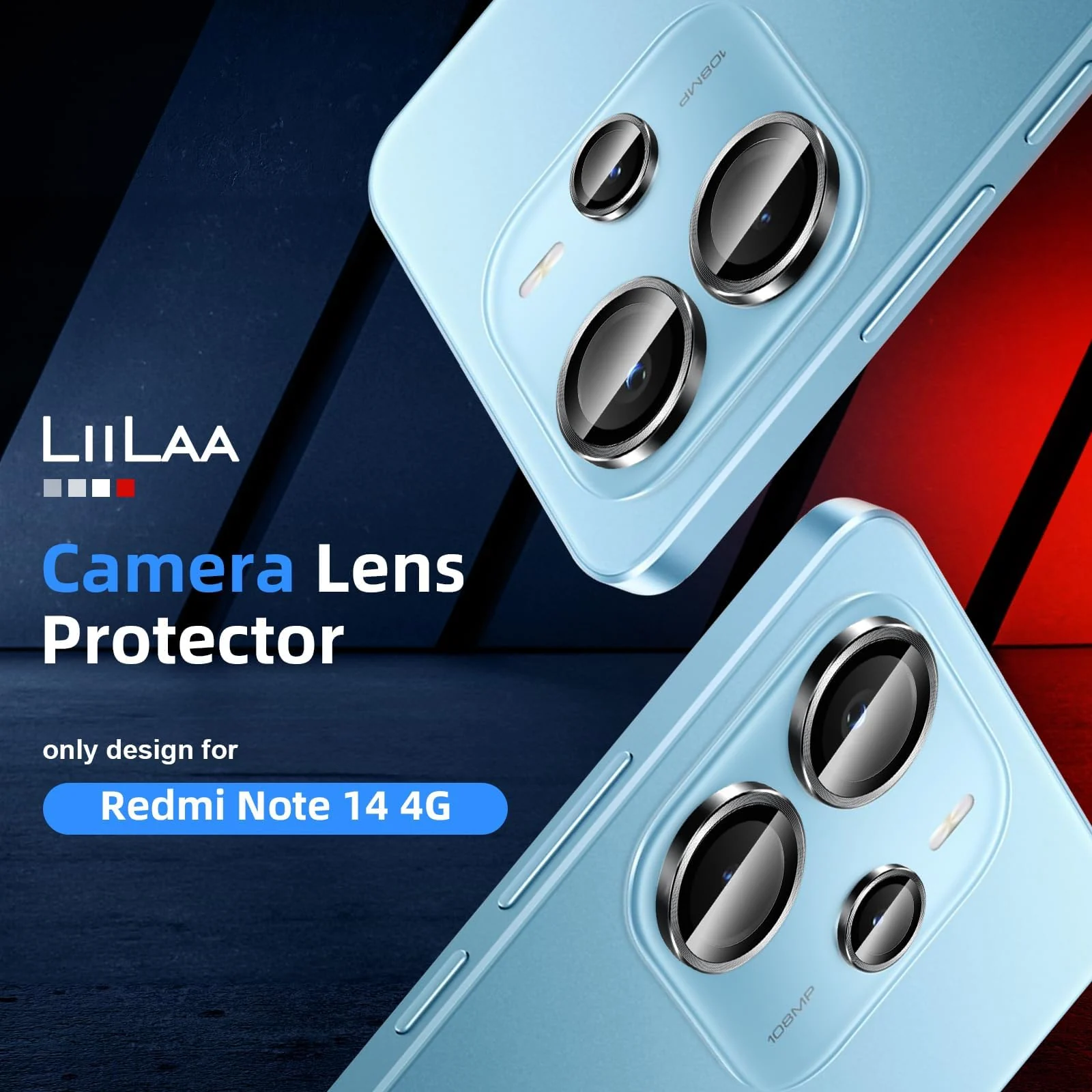 DL3 Mobilak Camera Lens Protector for Xiaomi Redmi Note 14 4G (Not 5G) Accessories, 9H Tempered Glass Metal Individual Ring Camera Cover Screen Protector, Case Friendly, Anti Scratch - Black