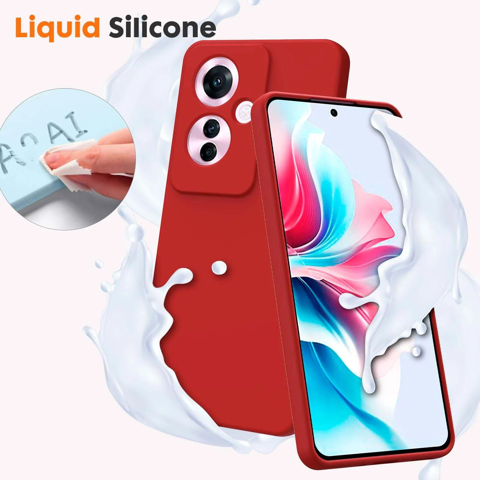 DL3 Mobilak Liquid Silicone Protective Case for OPPO Reno11 F 5G with Camera Protection and Microfiber Lining - Red