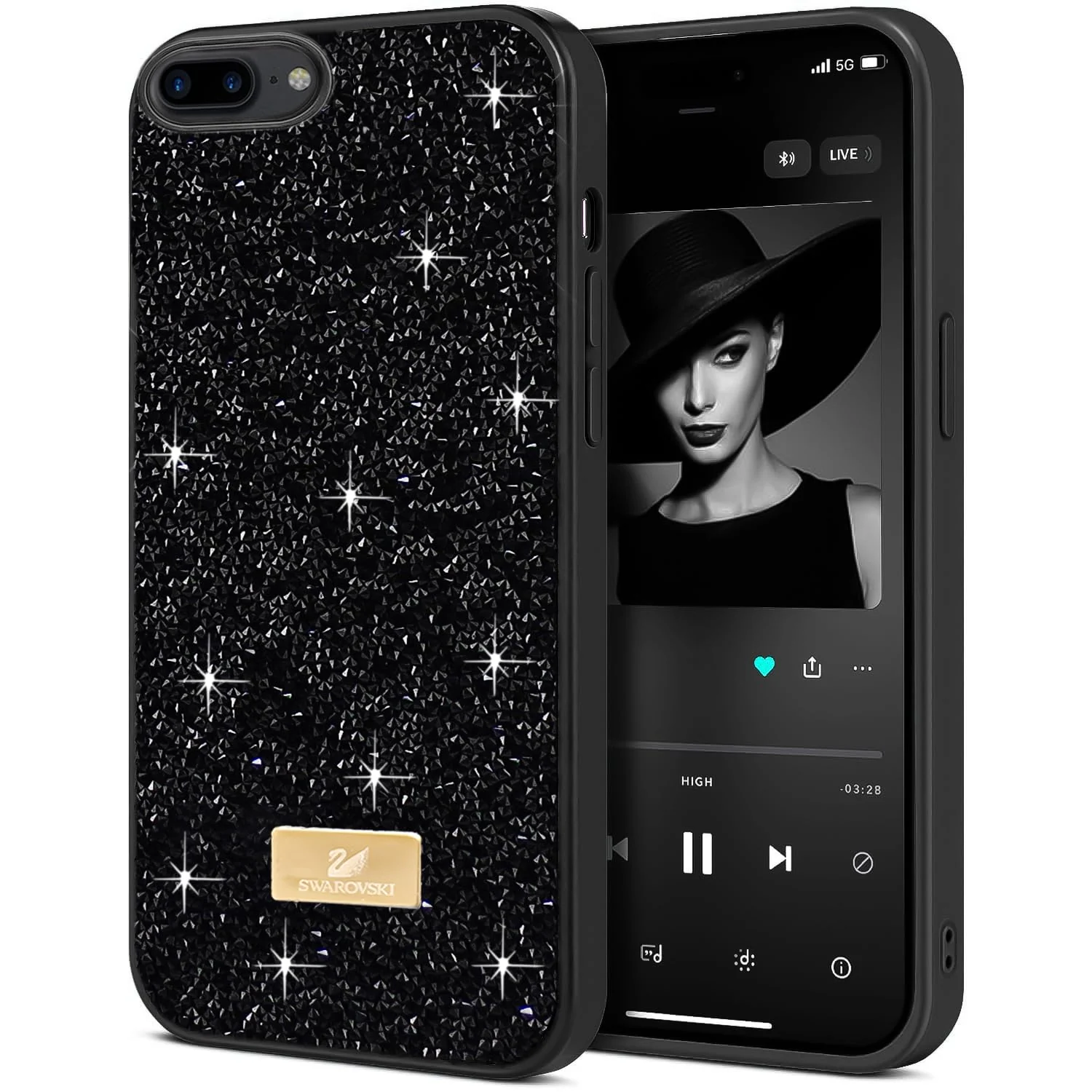 Case For iPhone 7 Plus/iphone 8 Plus Case Glitter, Sparkle Diamond Crystal Bling Case with Bling, Ultra Thin Lightweight Full Body Shockproof Anti-Scratch Protective Cover - Black