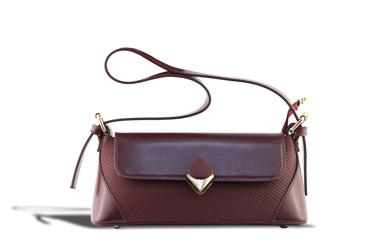 Mobigon Elegant Women’s Baguette Shoulder Bag with Magnetic Gold Clasp, Textured Faux Leather, Zippered Main Compartment & Inner Pocket for Formal & Daily Use