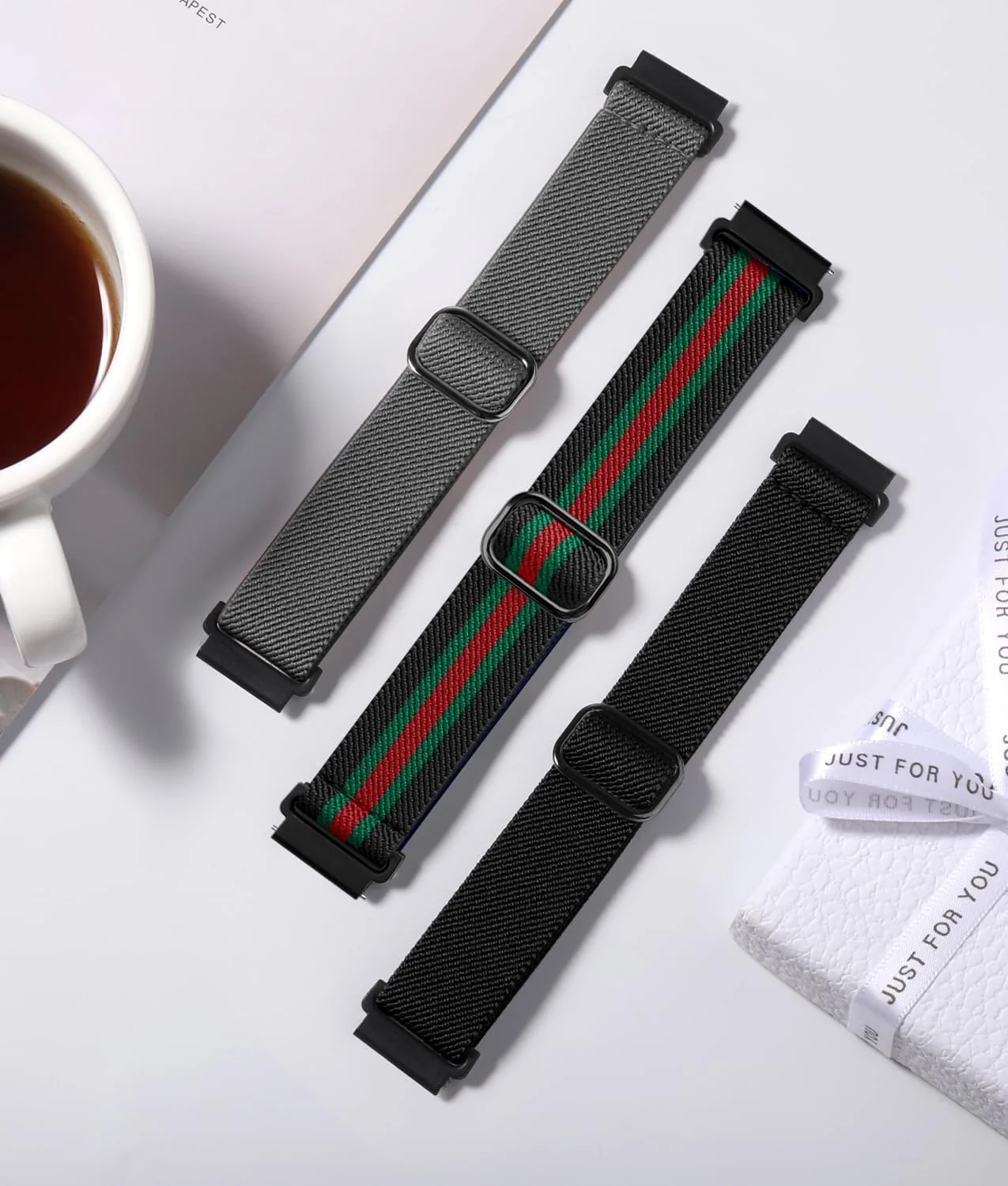 DL3 Mobilak Elastic Bands Compatible with Samsung Galaxy Watch 6 5 4 Bands 40mm 44mm/Watch 5 Pro Band 45mm/Watch 4 6 Classic Bands 42mm 43mm 46mm 47mm, Stretchy Nylon Solo Loop Strap - Black/Green/Red