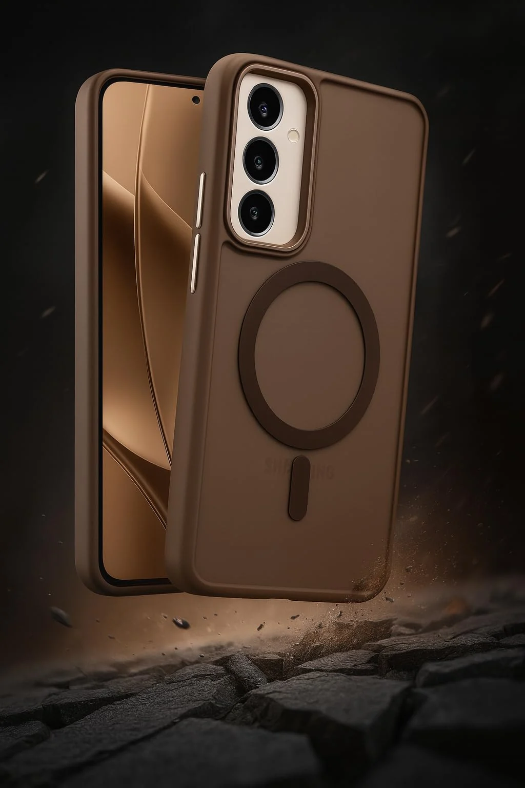 DL3 Mobilak Samsung Galaxy A56/A36 Case - Slim & Lightweight Frosted Cover with Decorative Ring (Non-Magnetic, Not compatible with magnetic charging accessories), Shockproof, Anti-Scratch - Brown