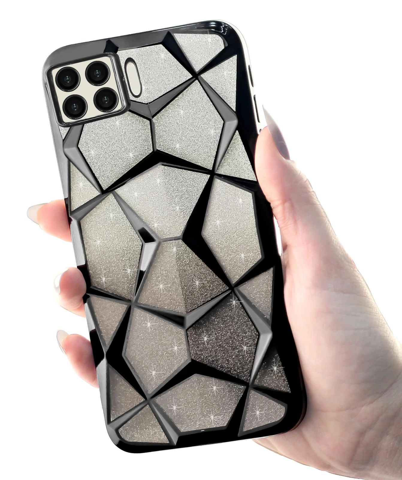 DL3 Mobilak Compatible with OPPO A73 4G/OPPO F17 Case Plating Bling Gradient Glitter Clear Cover Soft TPU Silicone Cute Camera Protection Shockproof Back for Women Girls Case - Black