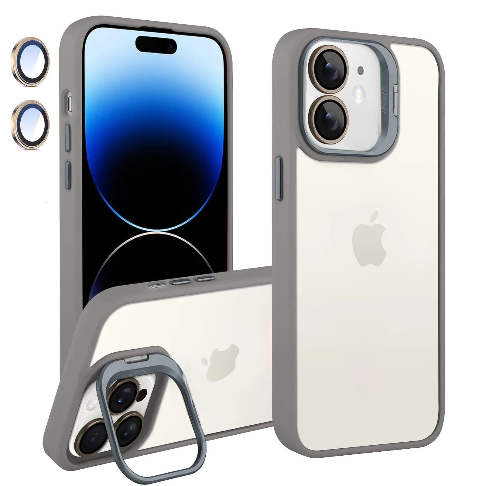DL3 Mobilak Clear PC and TPU Case with Camera Ring Kickstand and Lens Protector for iPhone 11 - Titanium