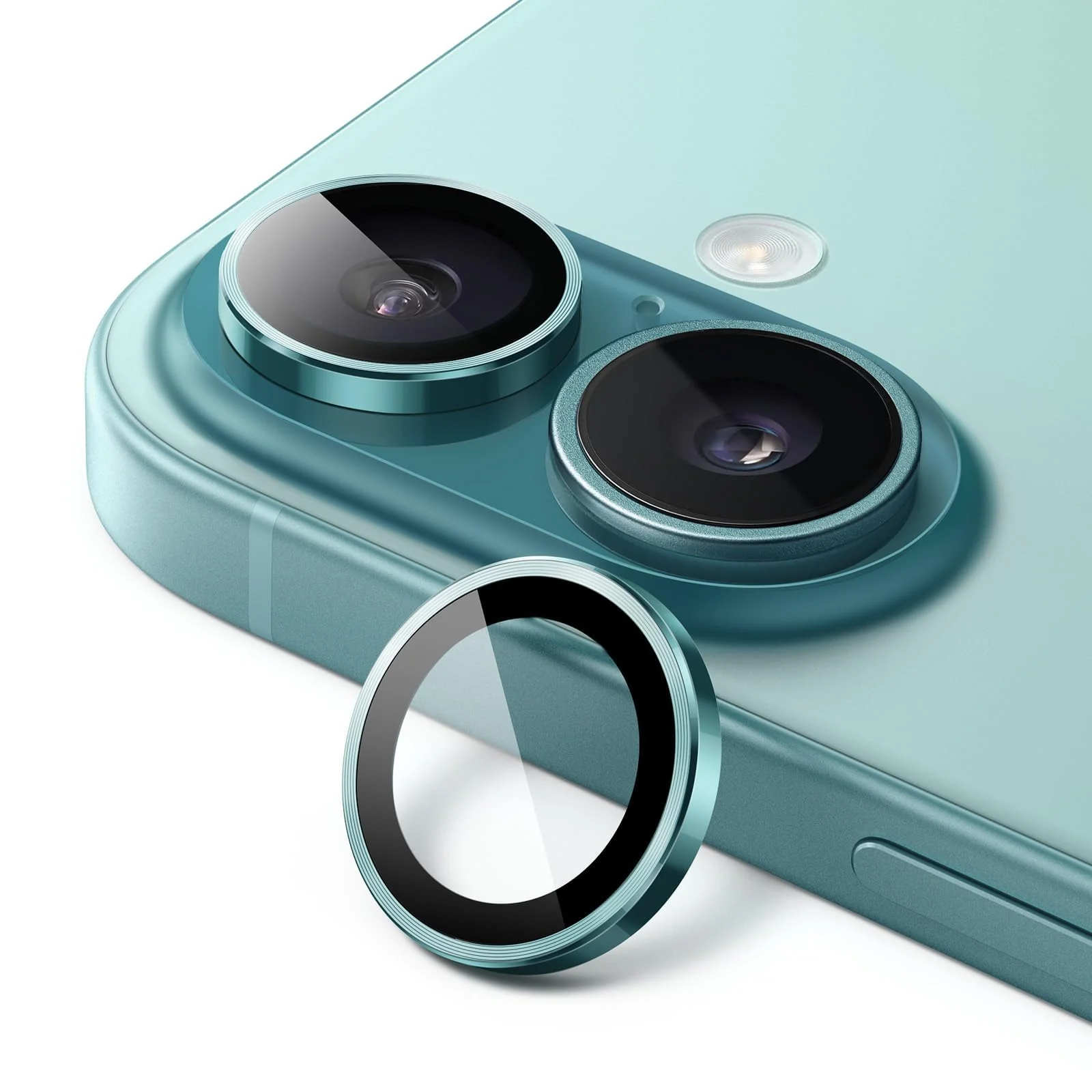 DL3 Mobilak Camera Lens Protector For iPhone 16/iPhone 16+ Plus, [Keep Original Shooting] Tempered Glass Screen Protector Metal Individual Camera Cover, Case Friendly - Teal
