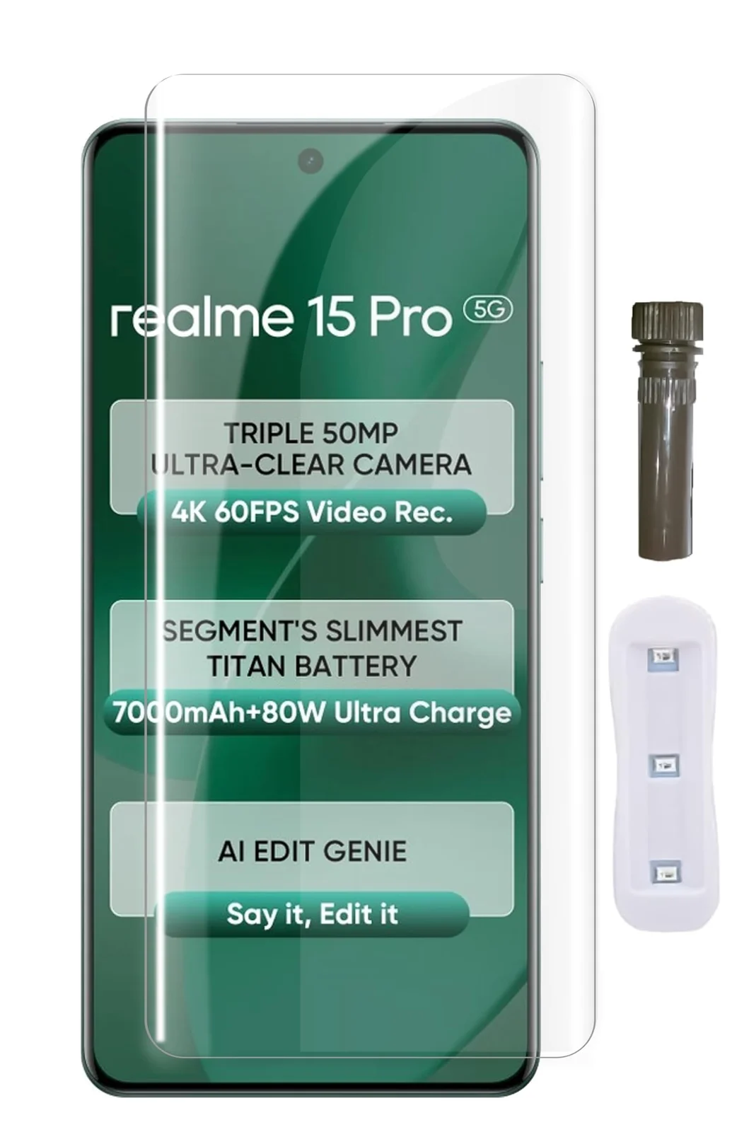 DL3 Mobilak Screen Protector realme 15 Pro [Liquid UV Tempered Glass] Full Screen adhesive [Sensitive Touch][Fingerprint Sensor Compatible] HD - Clear