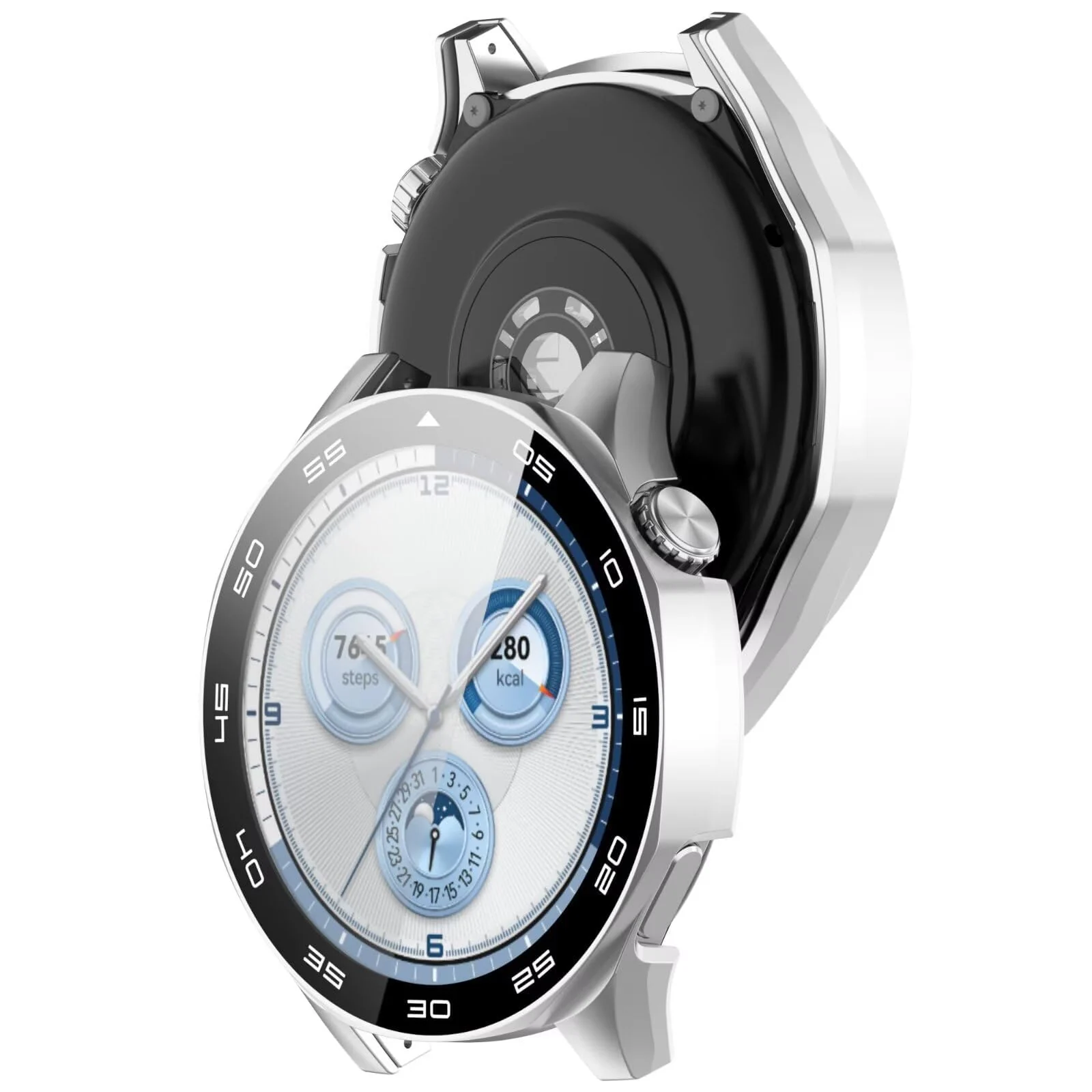 DL3 Mobilak Protective Case for Huawei Watch GT 5 46mm, Hard PC Bumper Cover with Built-in Tempered Glass Screen Protector Shell Cover Full Coverage Scratchproof with Scale - Silver