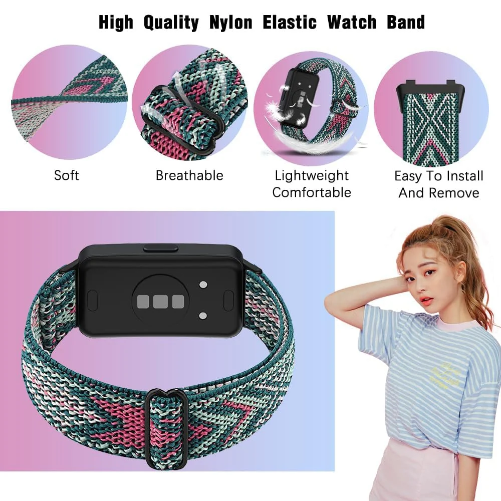 DL3 Mobilak Strap Compatible with Huawei Band 8 / Huawei Band 9 / Huawei Band 10, Soft Elastic Nylon Straps, Adjustable Stretchy Sports Replacement Bracelets Wristbands for Women Men - Green