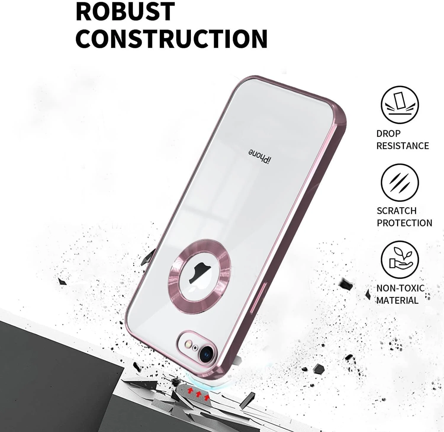 DL3 Mobilak Clear TPU Case for iPhone 6 Plus / iPhone 6S Plus, Camera protection, Shock-absorbing protection, Decorative glitter finish - Rose Gold
