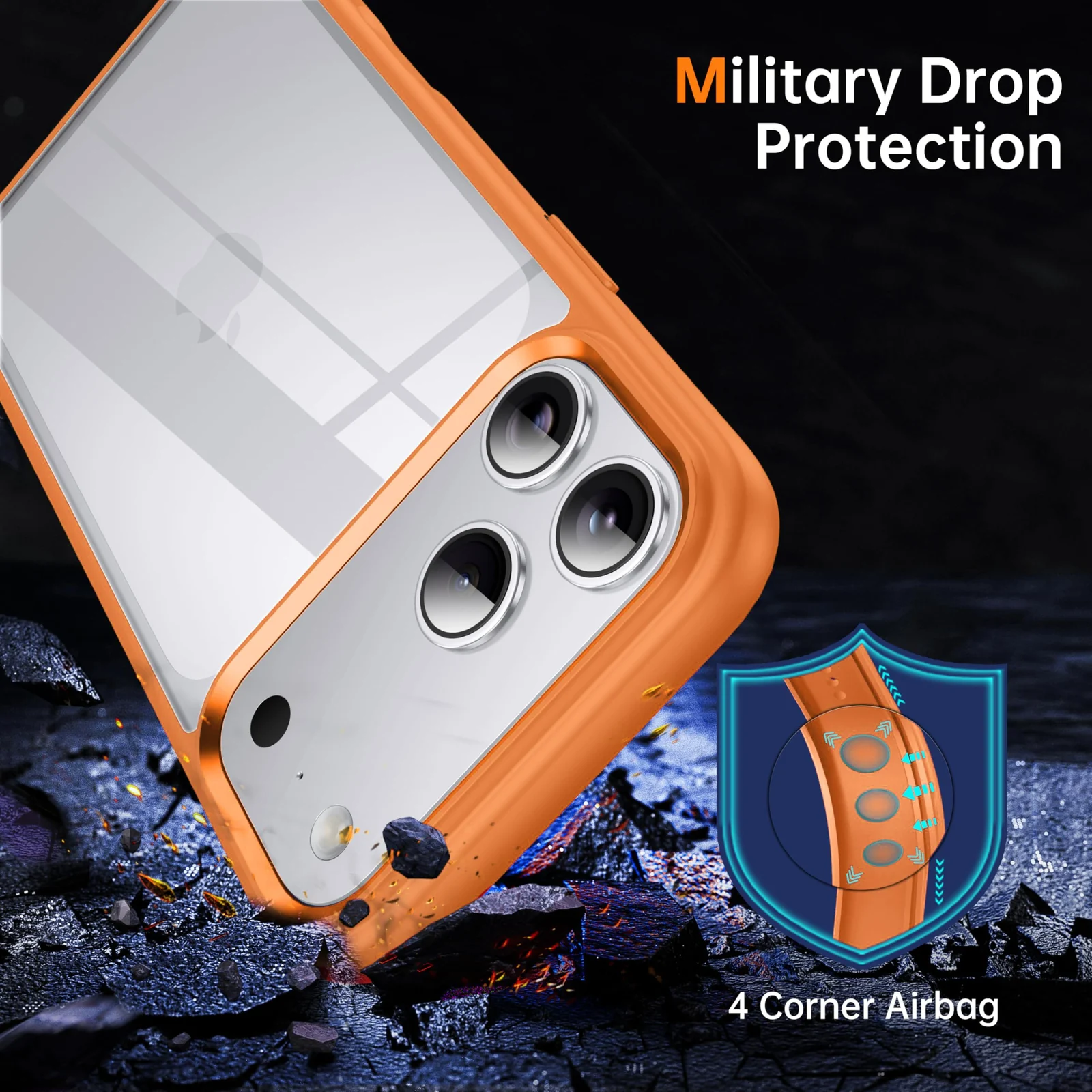 DL3 Mobilak Clear PC and TPU Protective Case for iPhone 17 Pro Max 6.9 Inch with Military-Grade Protection and Anti-Yellowing Design - Orange