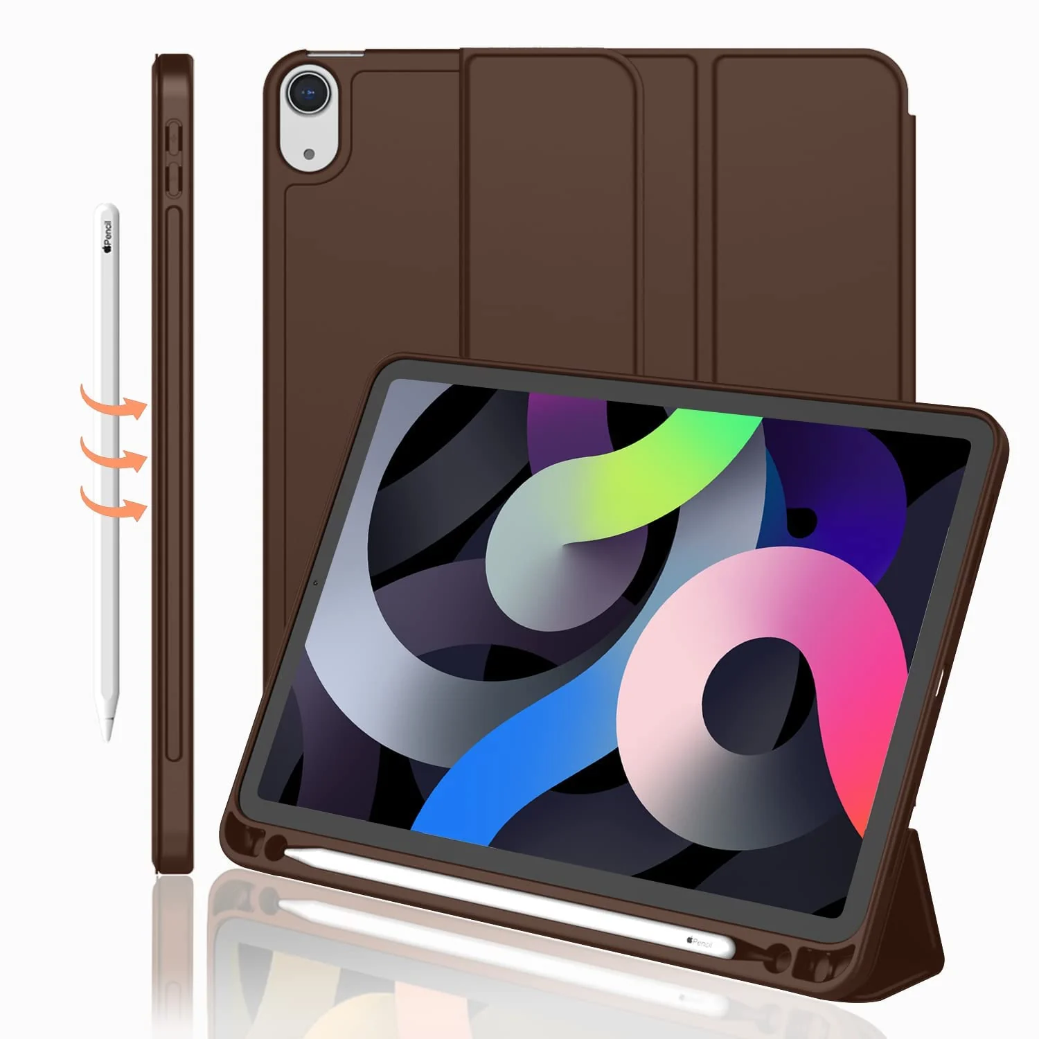 DL3 Mobilak iPad Air 11-Inch M2 (2024), iPad Air 5/4 (2022/2020 5th/4th 10.9-Inch) Case with Pencil Holder Full Body Protection + Apple 2nd Pencil Charging and Auto Wake/Sleep - Dark Brown